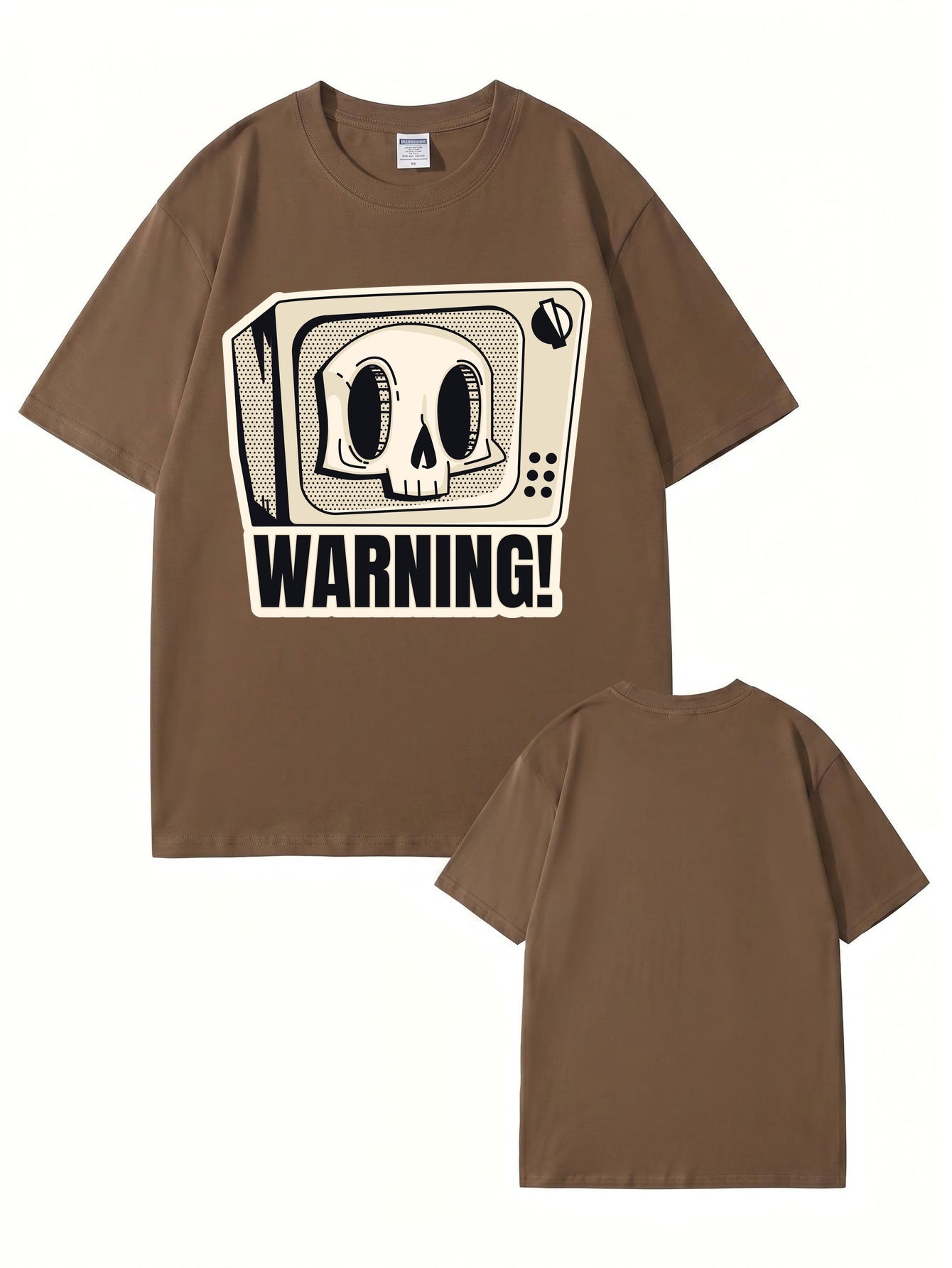 Skull TV Graphic Print Warning T-Shirt - Streetwear Cotton Tee