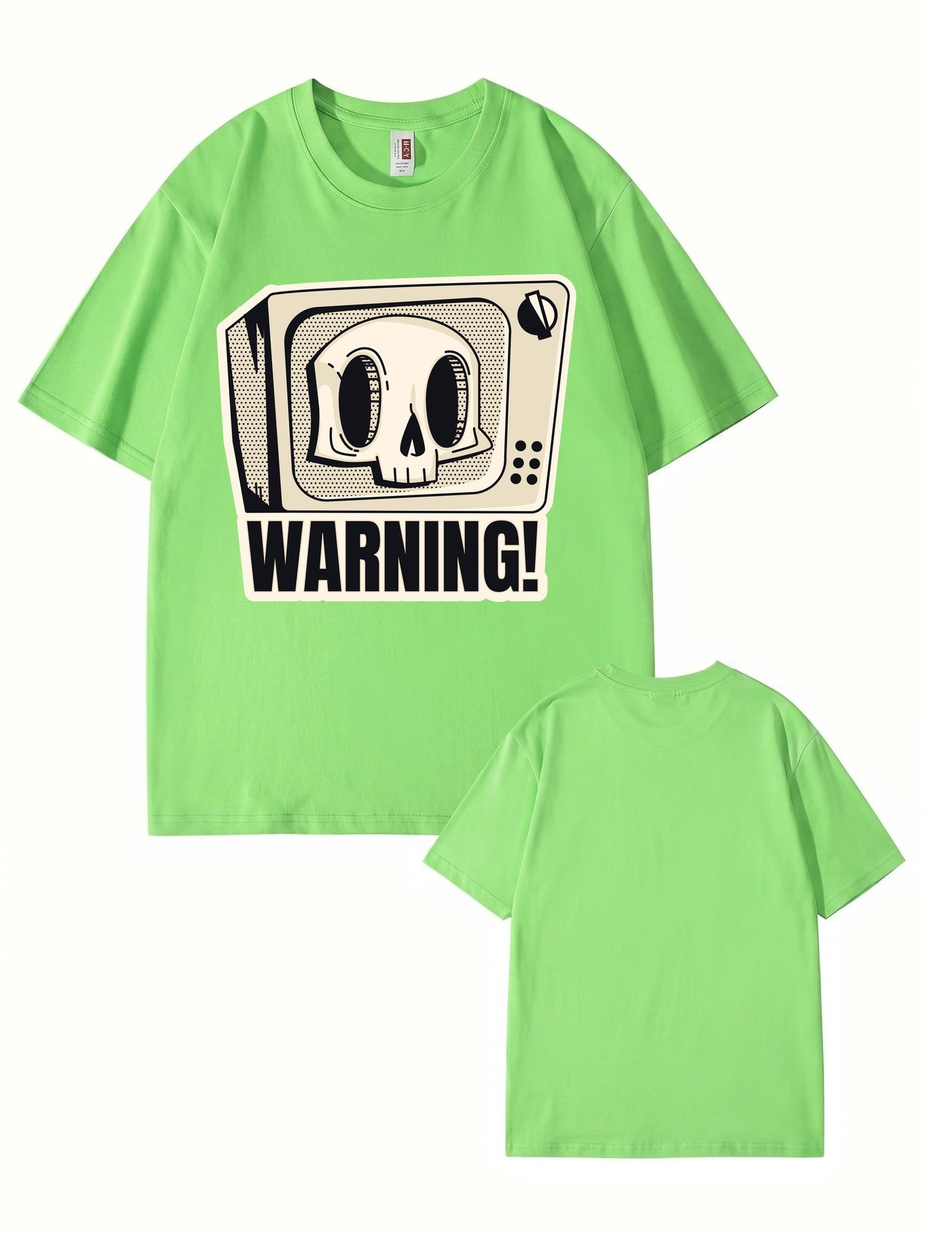 Skull TV Graphic Print Warning T-Shirt - Streetwear Cotton Tee