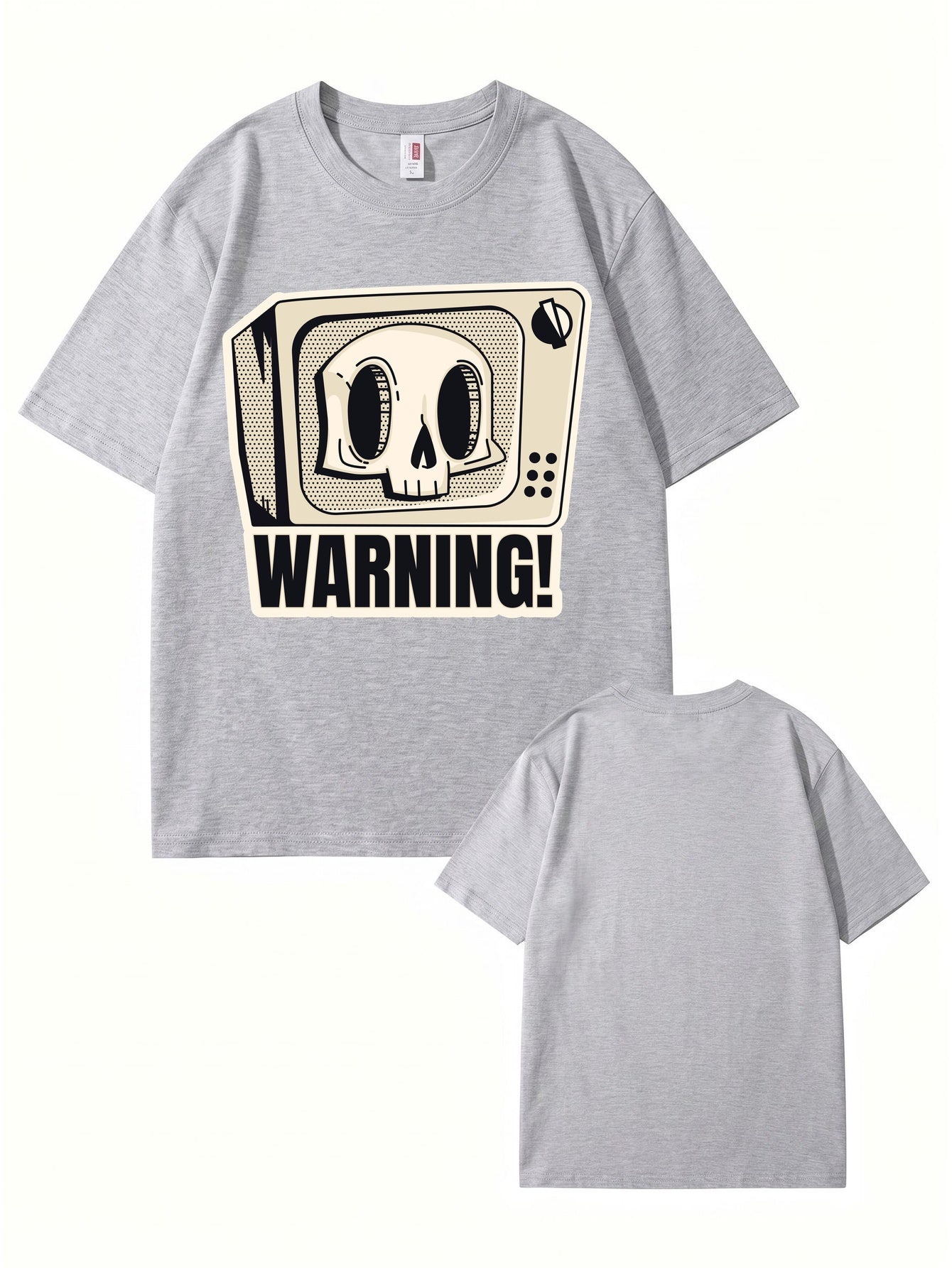 Skull TV Graphic Print Warning T-Shirt - Streetwear Cotton Tee