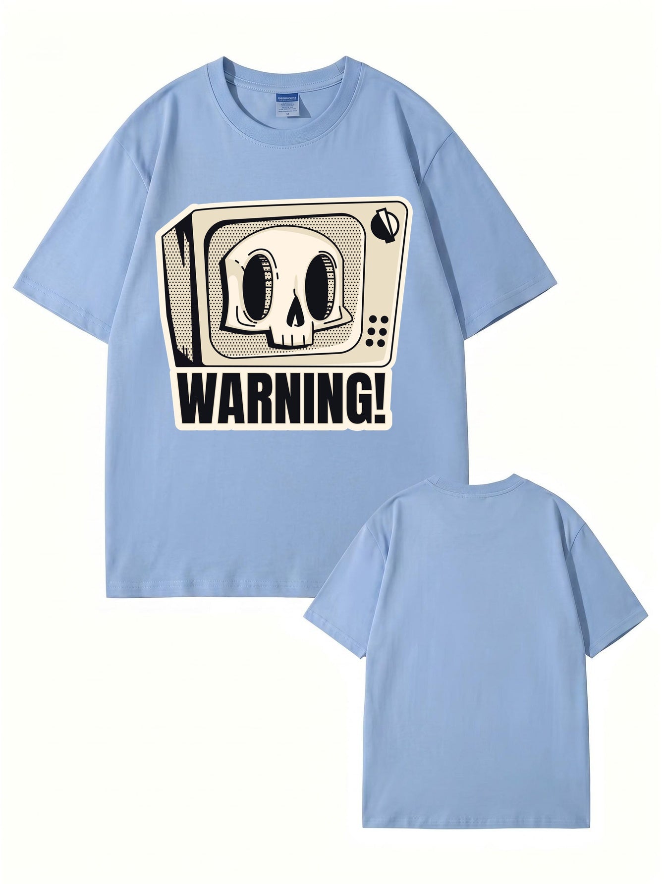Skull TV Graphic Print Warning T-Shirt - Streetwear Cotton Tee