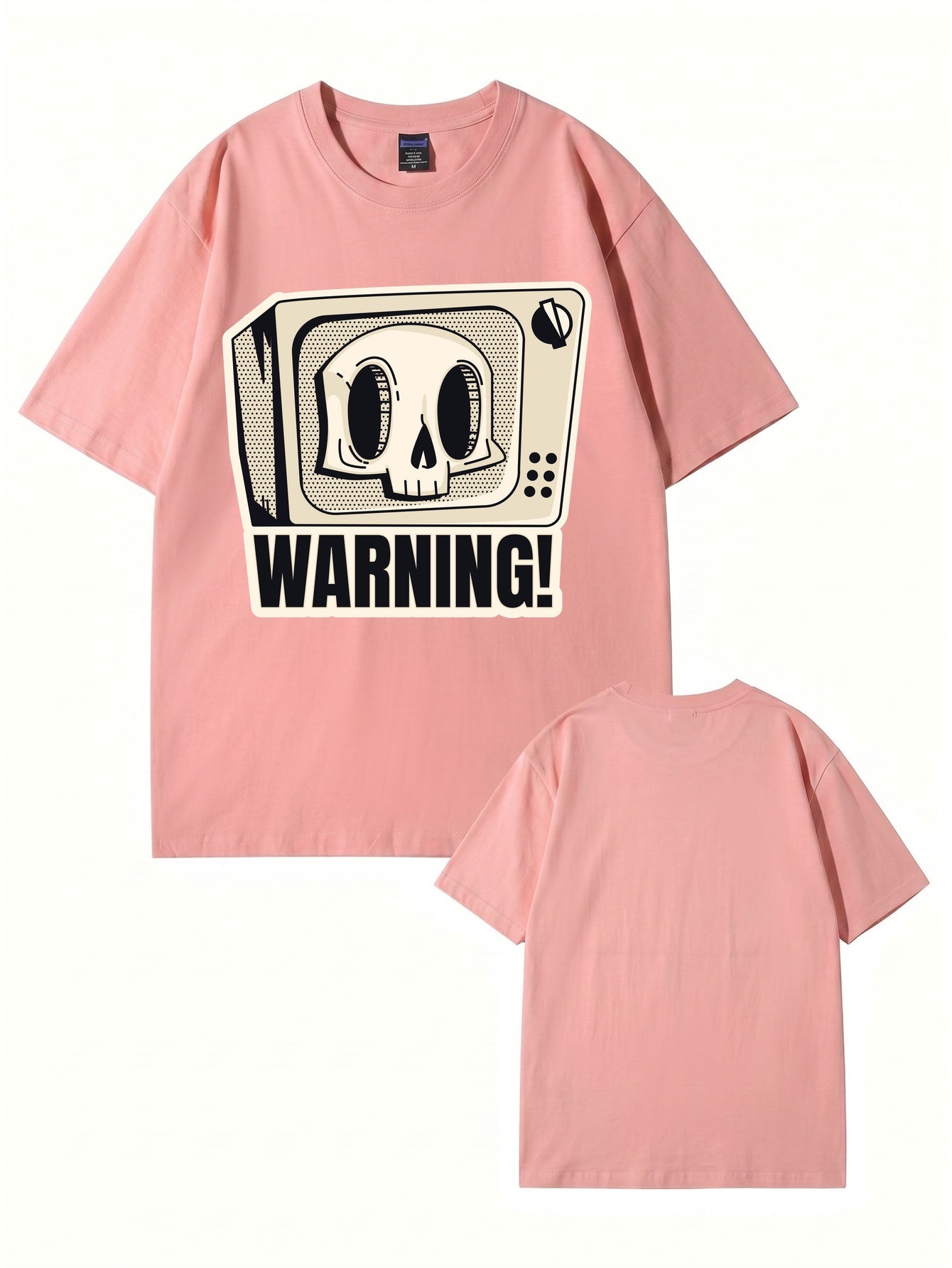 Skull TV Graphic Print Warning T-Shirt - Streetwear Cotton Tee