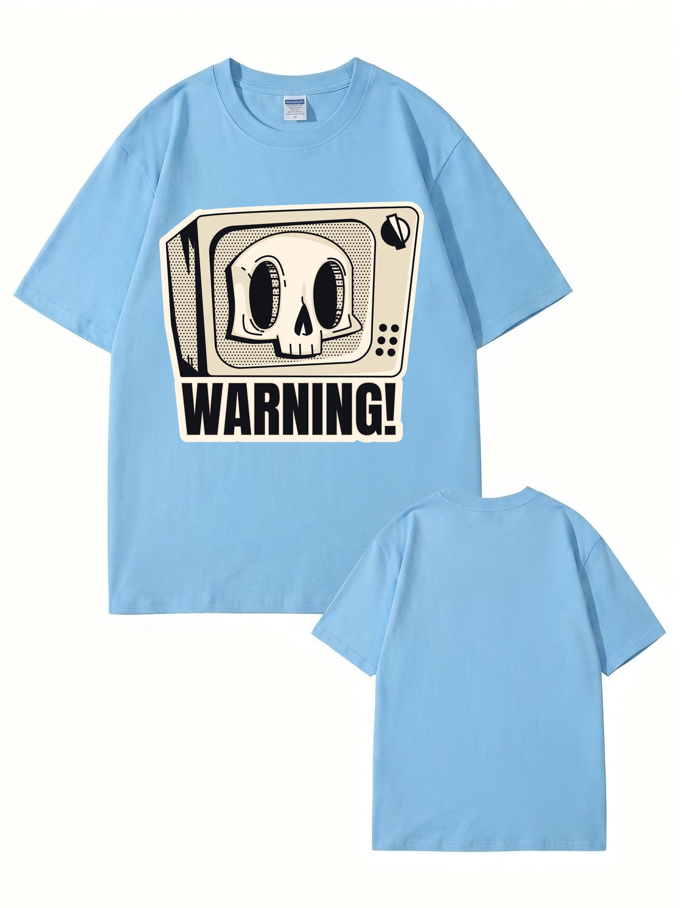 Skull TV Graphic Print Warning T-Shirt - Streetwear Cotton Tee