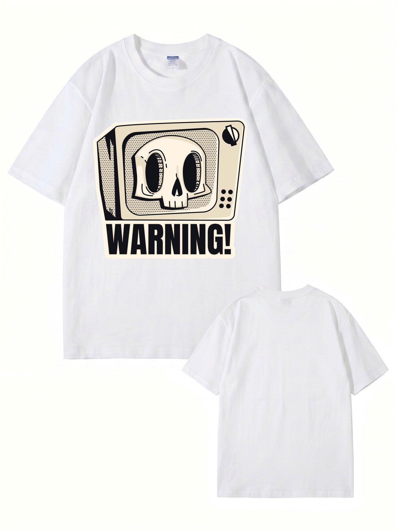 Skull TV Graphic Print Warning T-Shirt - Streetwear Cotton Tee