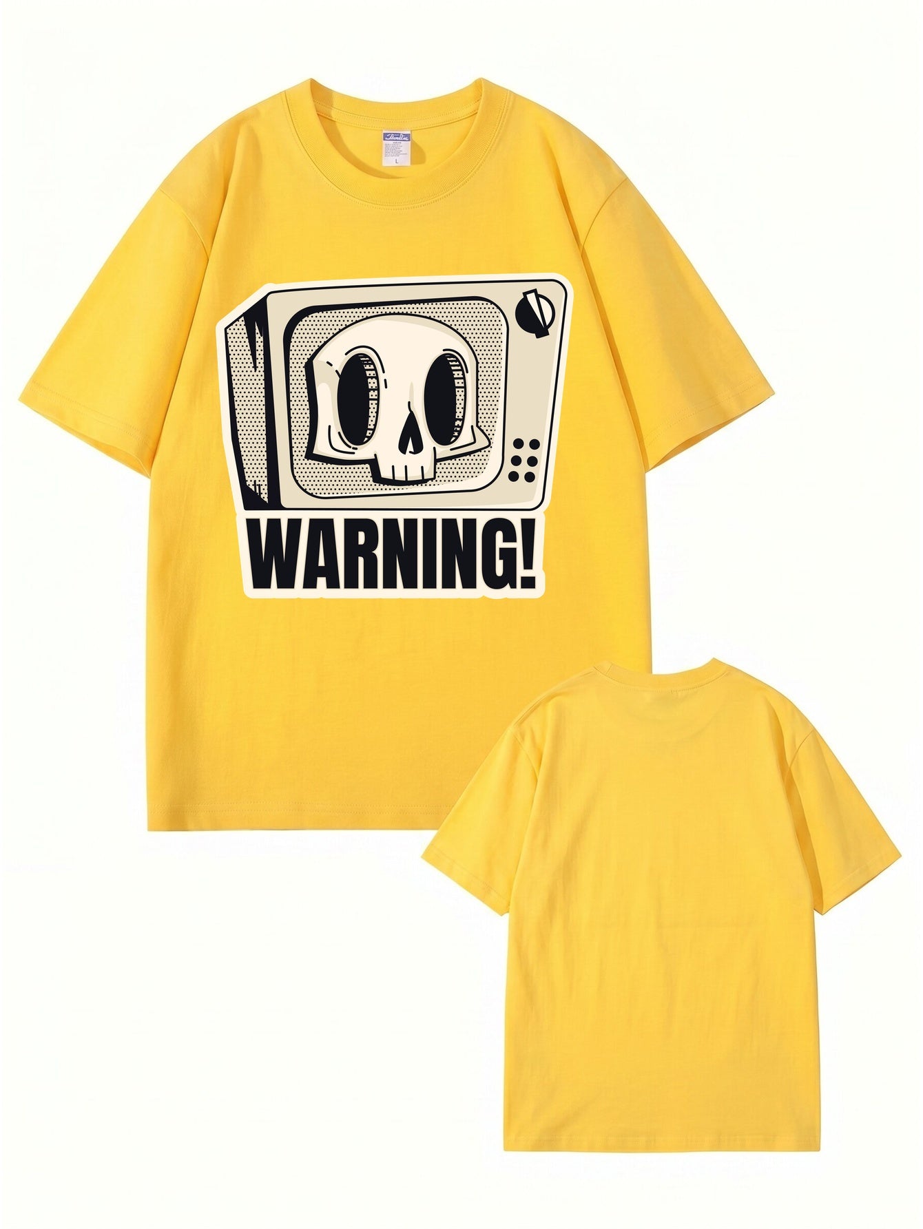 Skull TV Graphic Print Warning T-Shirt - Streetwear Cotton Tee