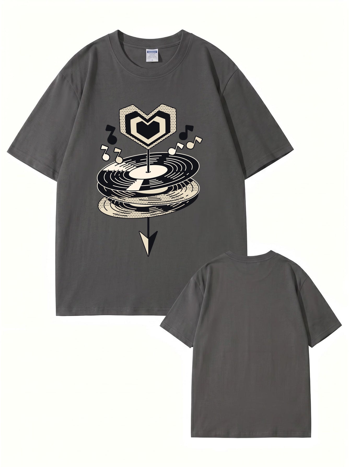 Heart Vinyl Record Music Graphic Print T-Shirt - Premium Cotton Tee