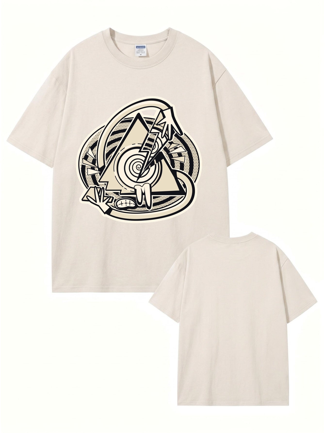 Vintage Washed Oversized Graphic T-Shirt - Abstract Eye Lightning Print