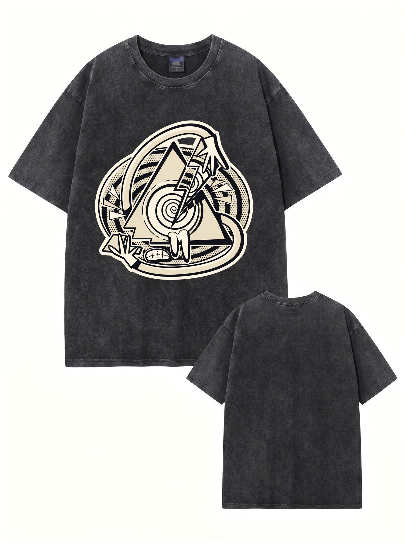 Vintage Washed Oversized Graphic T-Shirt - Abstract Eye Lightning Print