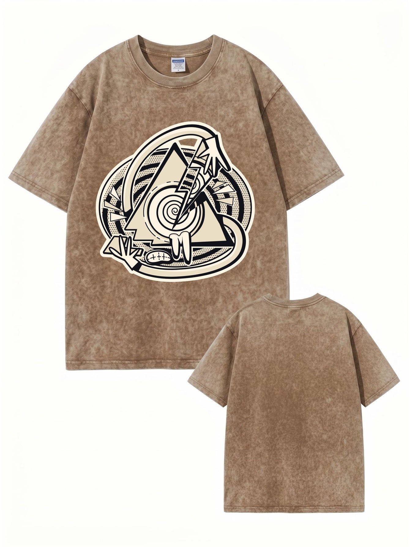 Vintage Washed Oversized Graphic T-Shirt - Abstract Eye Lightning Print