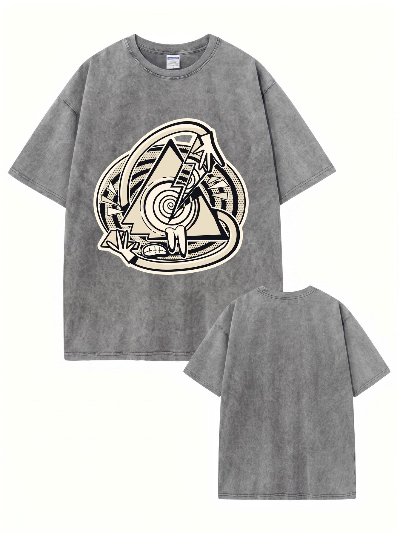 Vintage Washed Oversized Graphic T-Shirt - Abstract Eye Lightning Print