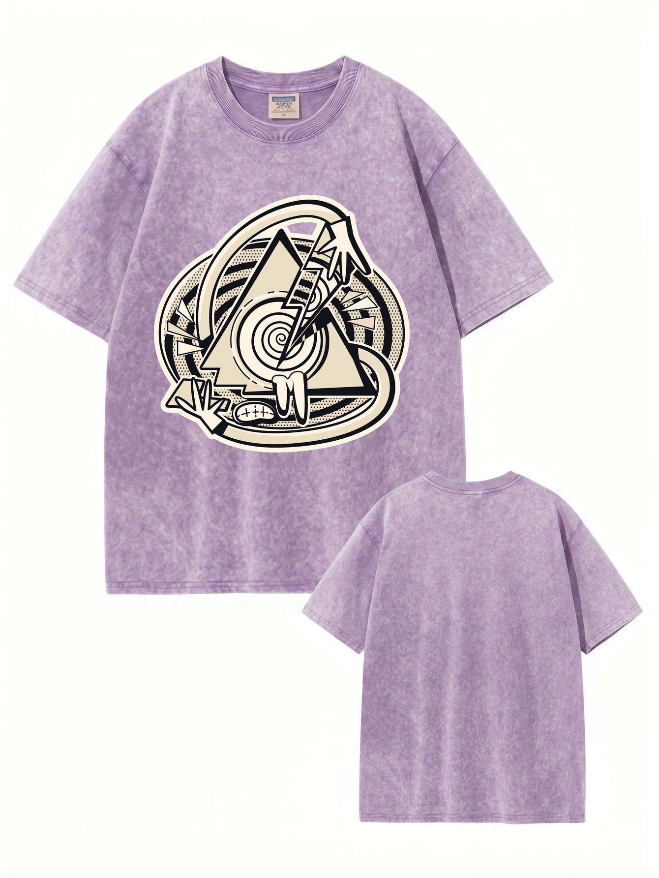 Vintage Washed Oversized Graphic T-Shirt - Abstract Eye Lightning Print