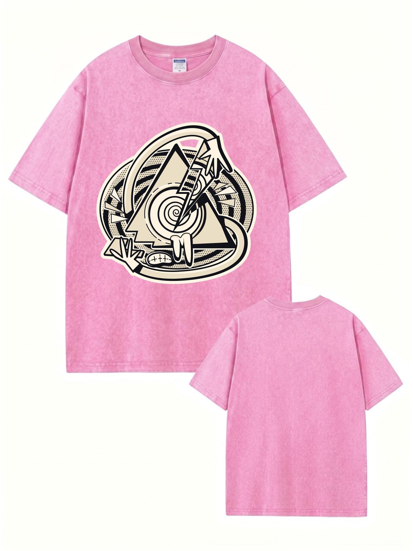 Vintage Washed Oversized Graphic T-Shirt - Abstract Eye Lightning Print