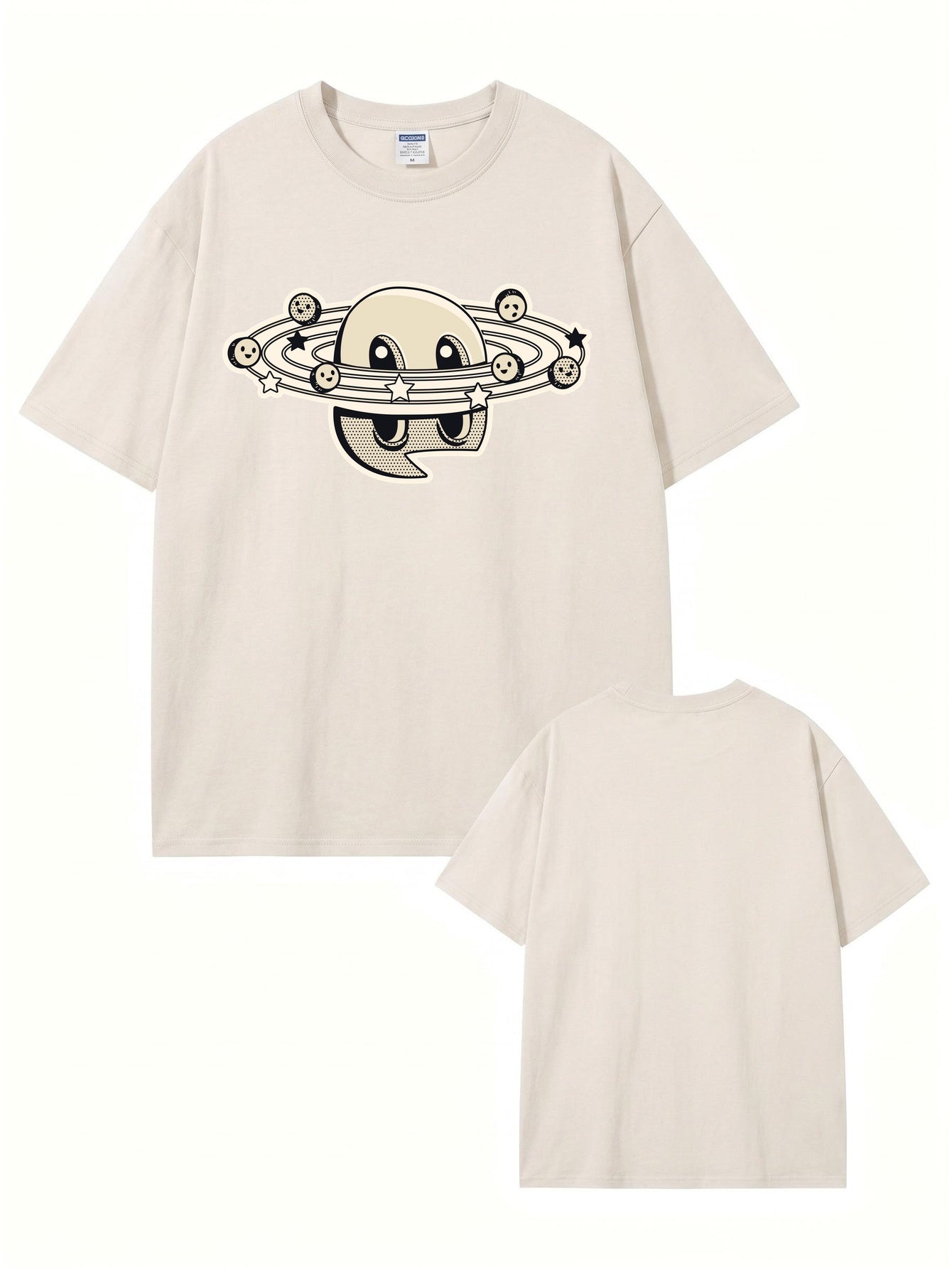 Vintage Washed Graphic T-Shirt | Retro Cartoon Planet Print Oversized Tee