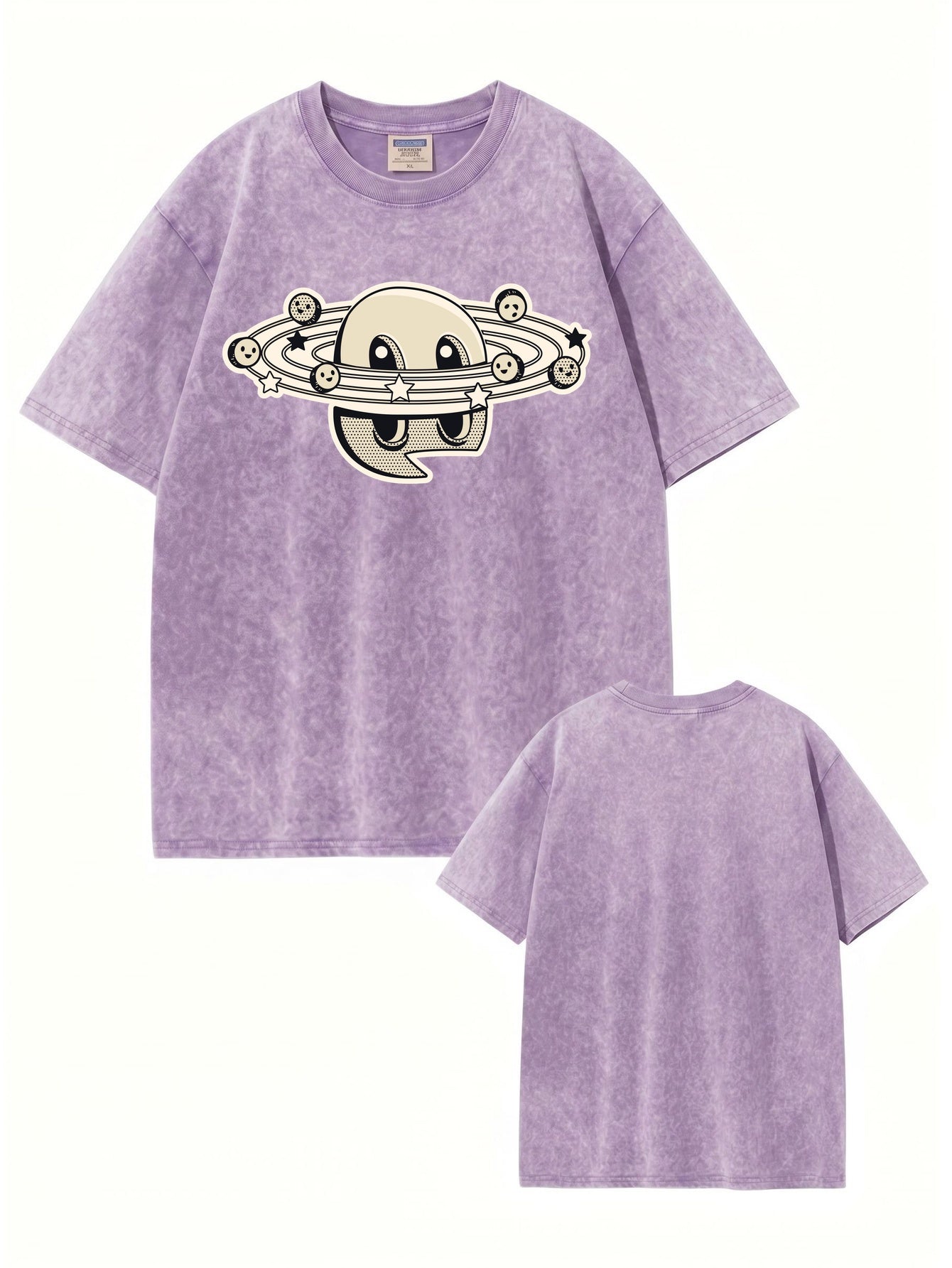 Vintage Washed Graphic T-Shirt | Retro Cartoon Planet Print Oversized Tee