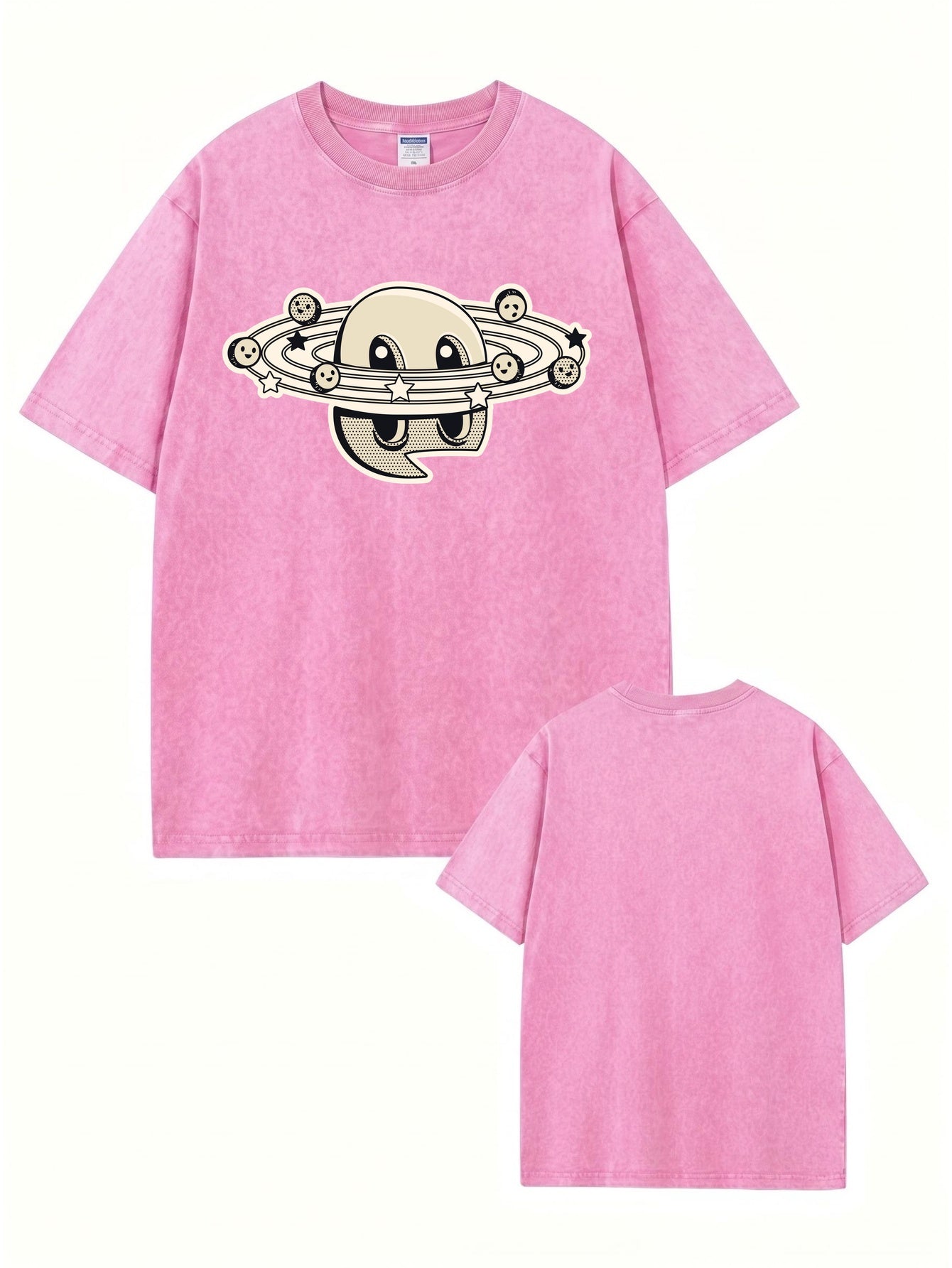 Vintage Washed Graphic T-Shirt | Retro Cartoon Planet Print Oversized Tee