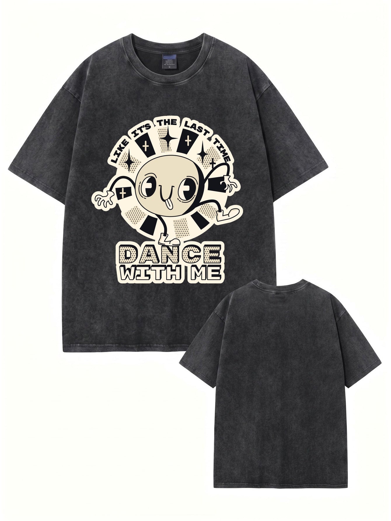 Vintage Washed Cotton Graphic T-Shirt - Dance With Me Print