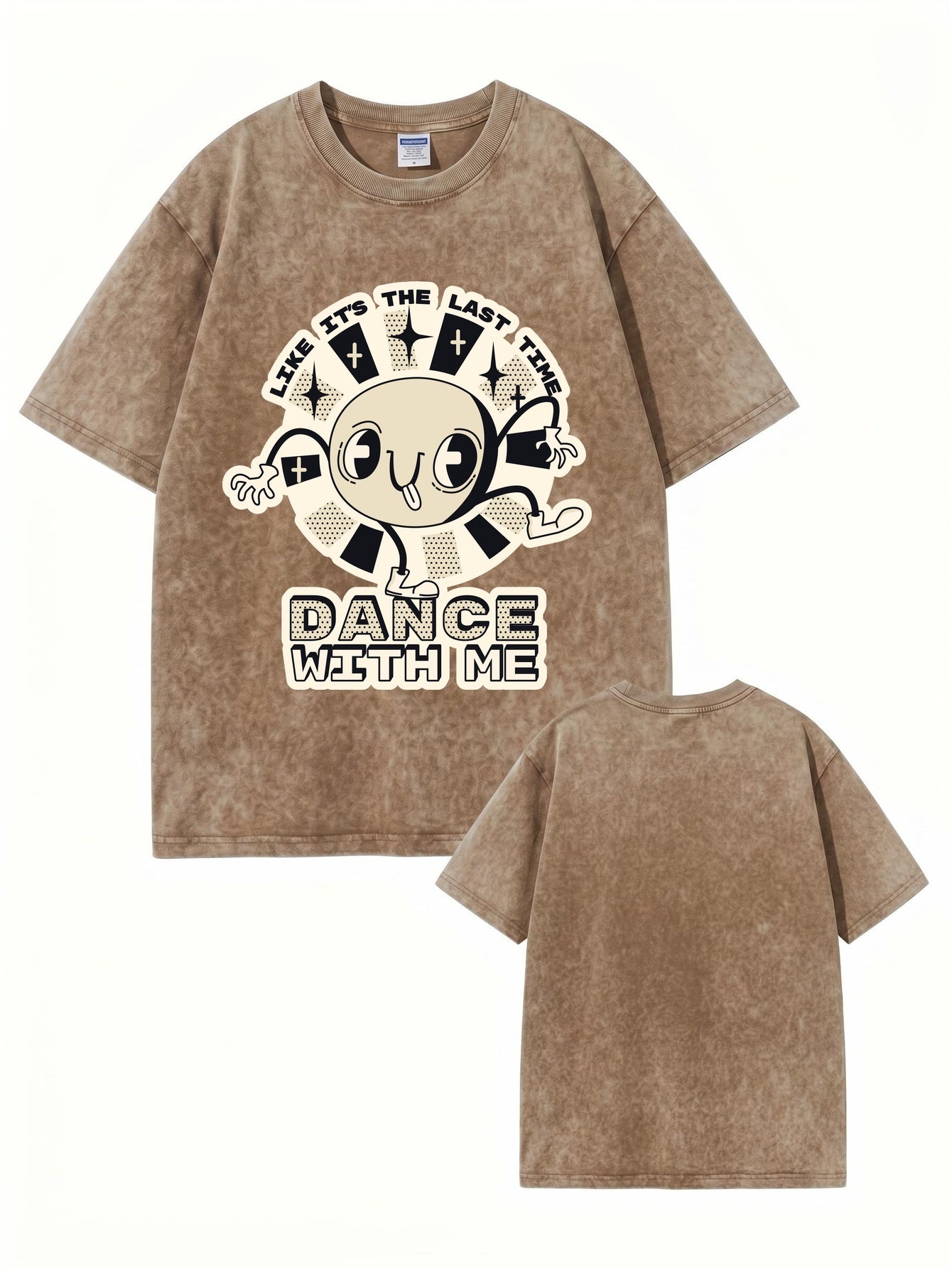 Vintage Washed Cotton Graphic T-Shirt - Dance With Me Print