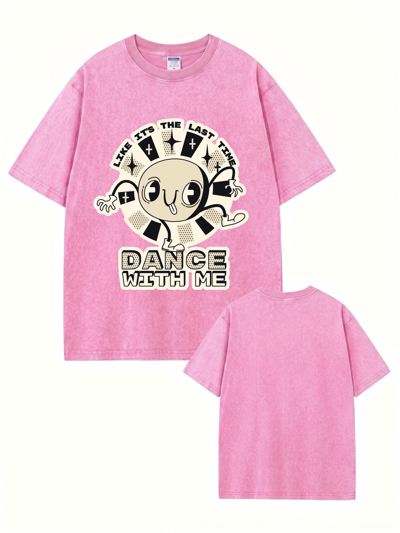 Vintage Washed Cotton Graphic T-Shirt - Dance With Me Print