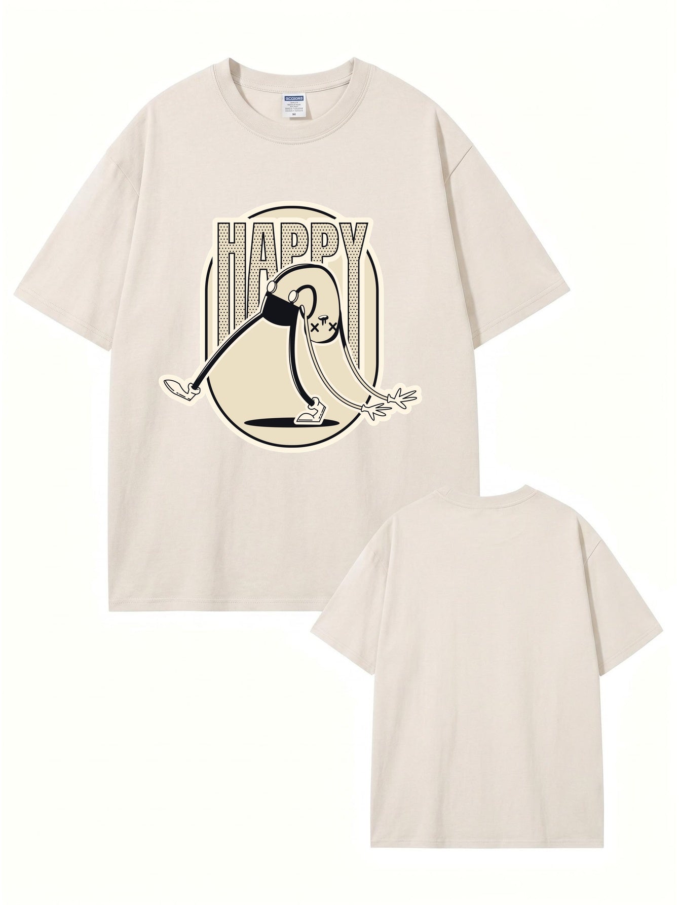Vintage Washed Happy Cartoon Graphic T-Shirt - 300gsm Heavyweight Cotton