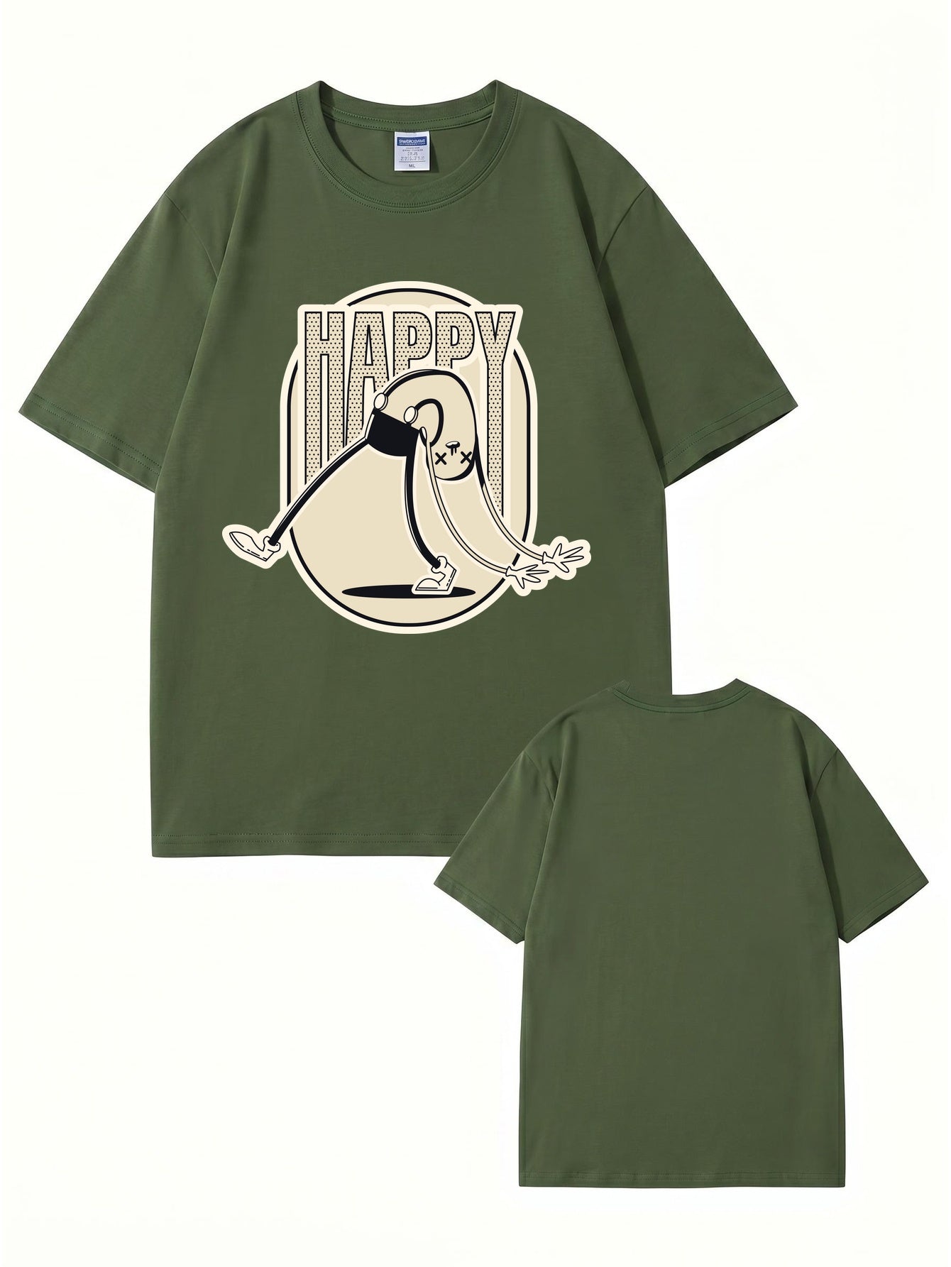 Retro Cartoon 'HAPPY' Graphic Print T-Shirt - Premium 200gsm Cotton Tee