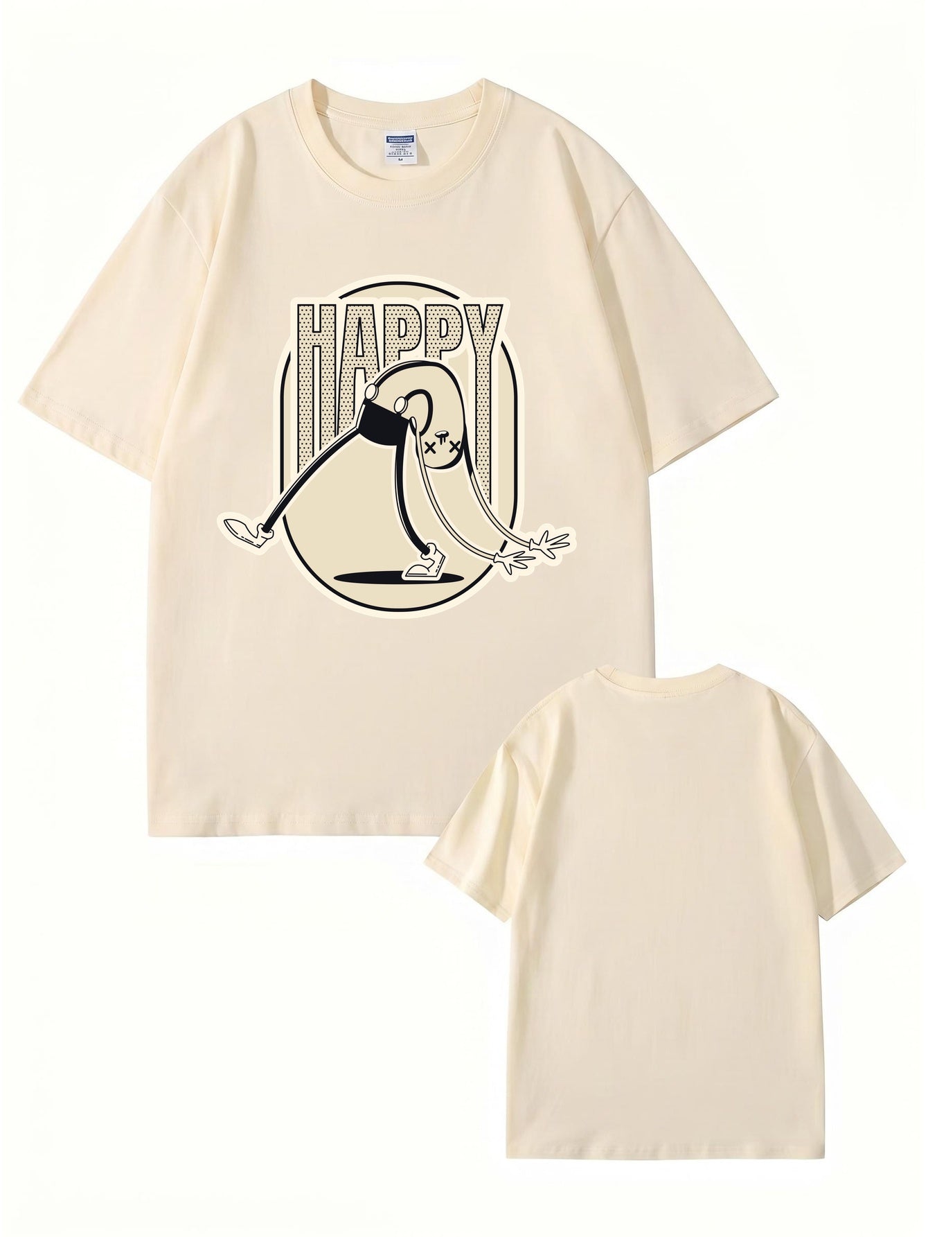 Retro Cartoon 'HAPPY' Graphic Print T-Shirt - Premium 200gsm Cotton Tee