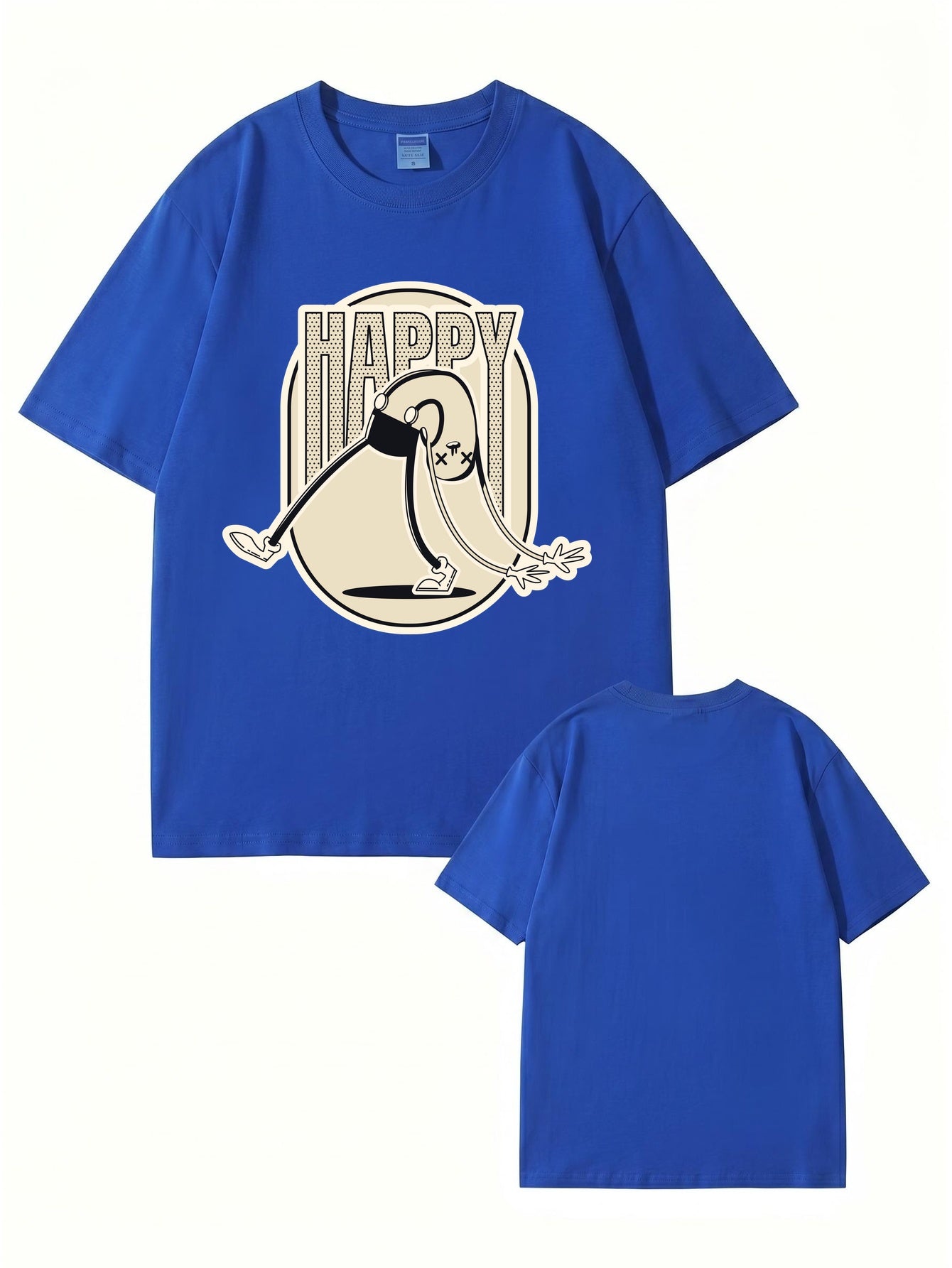 Retro Cartoon 'HAPPY' Graphic Print T-Shirt - Premium 200gsm Cotton Tee