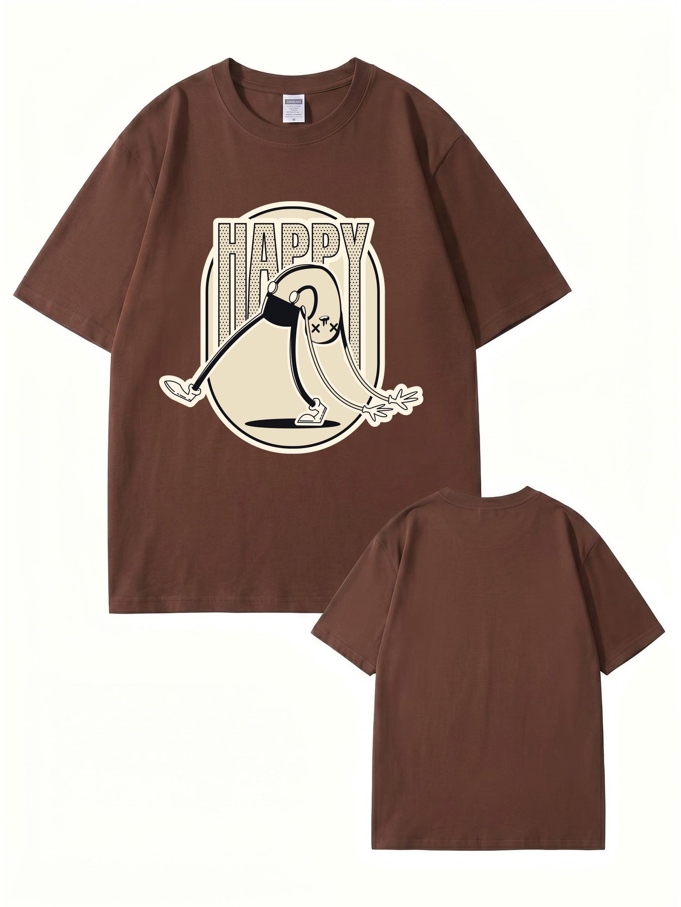 Retro Cartoon 'HAPPY' Graphic Print T-Shirt - Premium 200gsm Cotton Tee