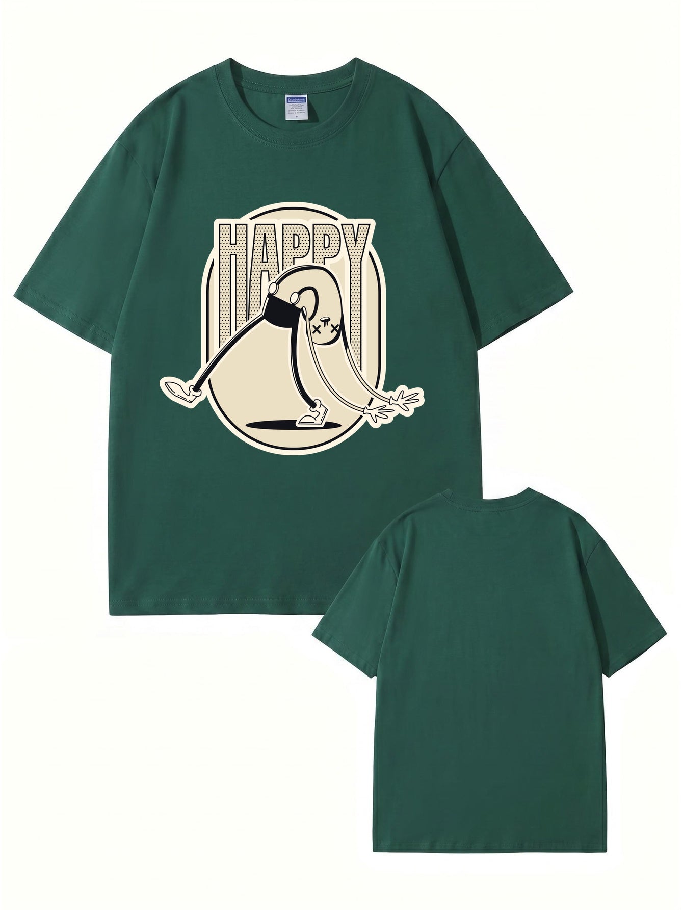 Retro Cartoon 'HAPPY' Graphic Print T-Shirt - Premium 200gsm Cotton Tee