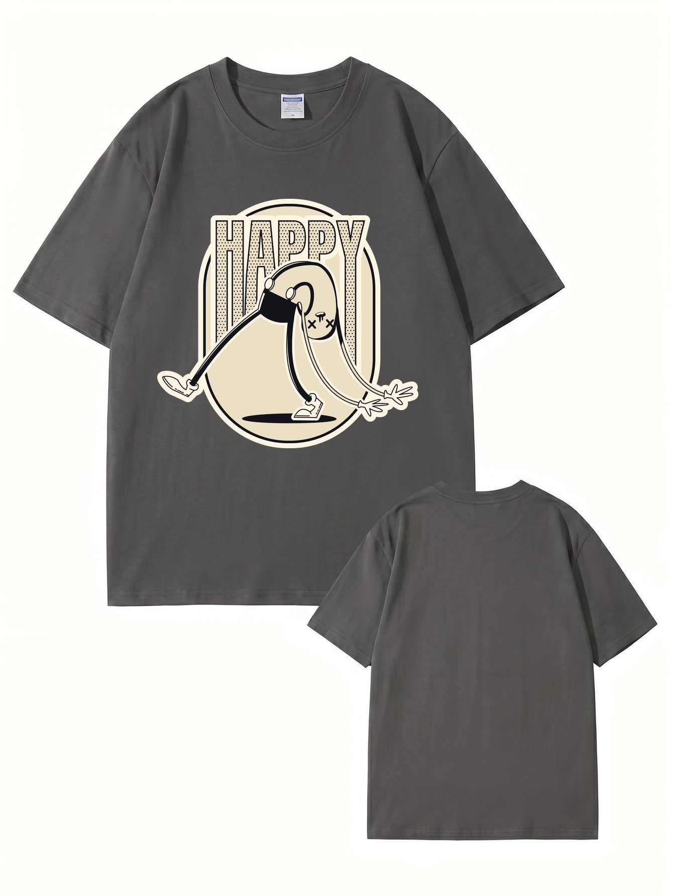 Retro Cartoon 'HAPPY' Graphic Print T-Shirt - Premium 200gsm Cotton Tee