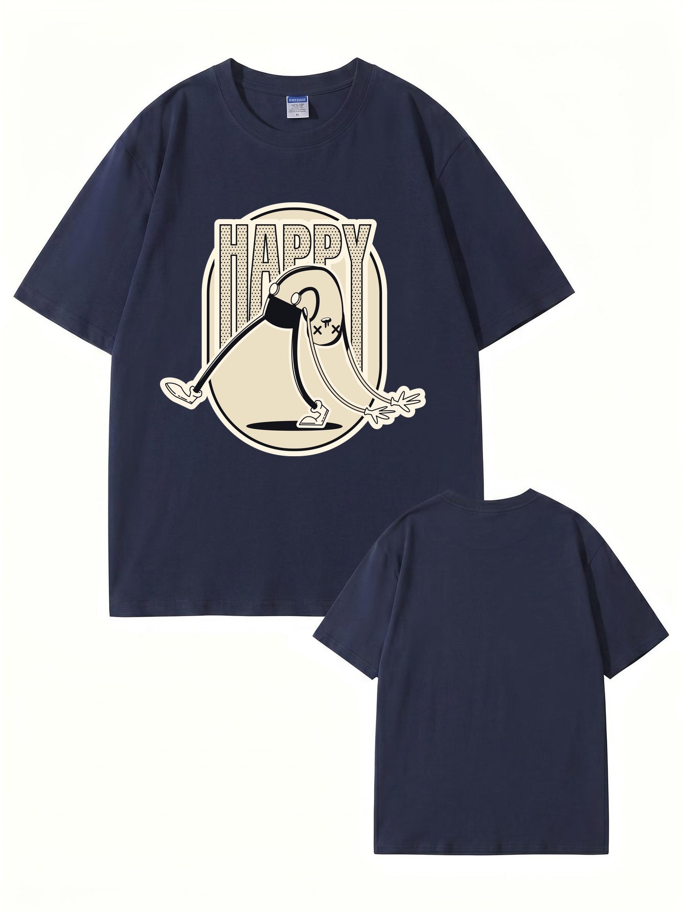 Retro Cartoon 'HAPPY' Graphic Print T-Shirt - Premium 200gsm Cotton Tee