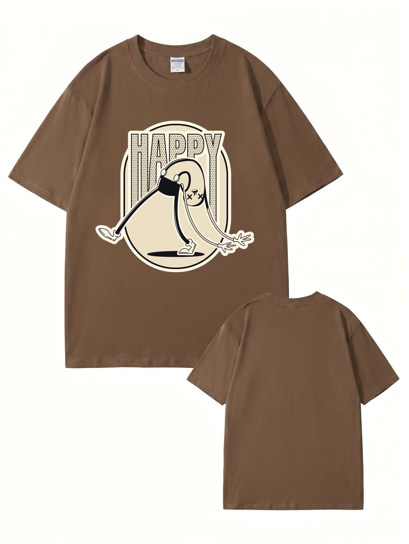 Retro Cartoon 'HAPPY' Graphic Print T-Shirt - Premium 200gsm Cotton Tee