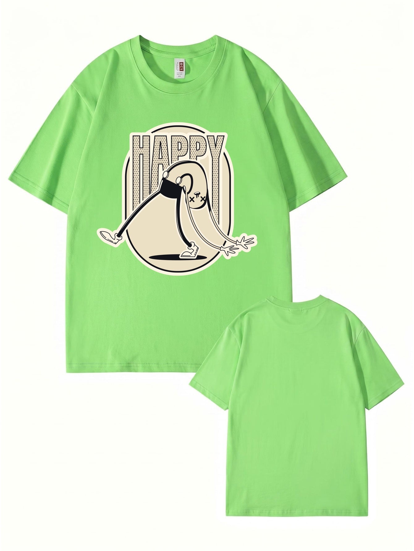 Retro Cartoon 'HAPPY' Graphic Print T-Shirt - Premium 200gsm Cotton Tee