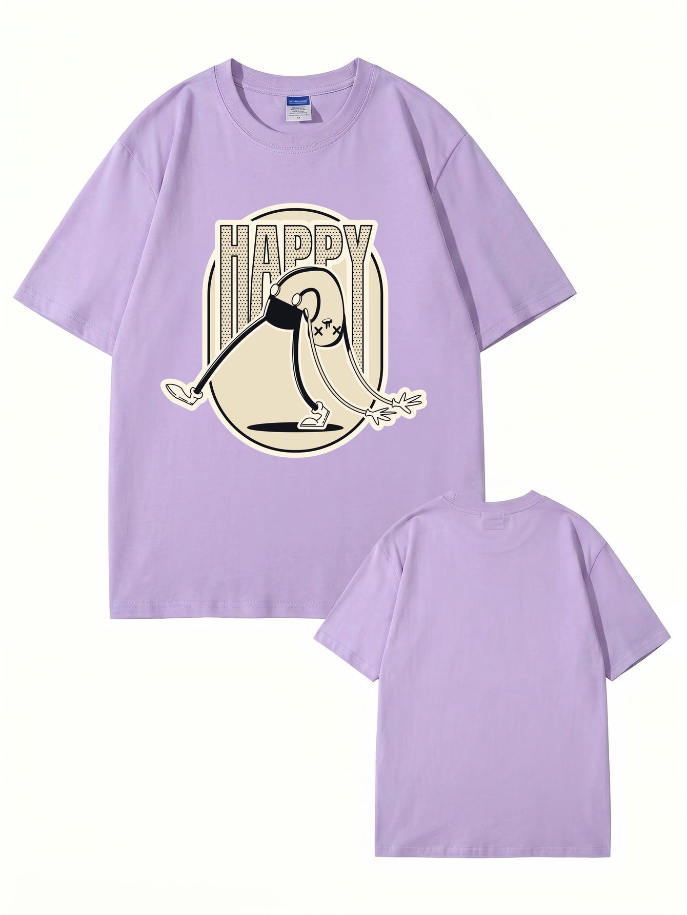 Retro Cartoon 'HAPPY' Graphic Print T-Shirt - Premium 200gsm Cotton Tee