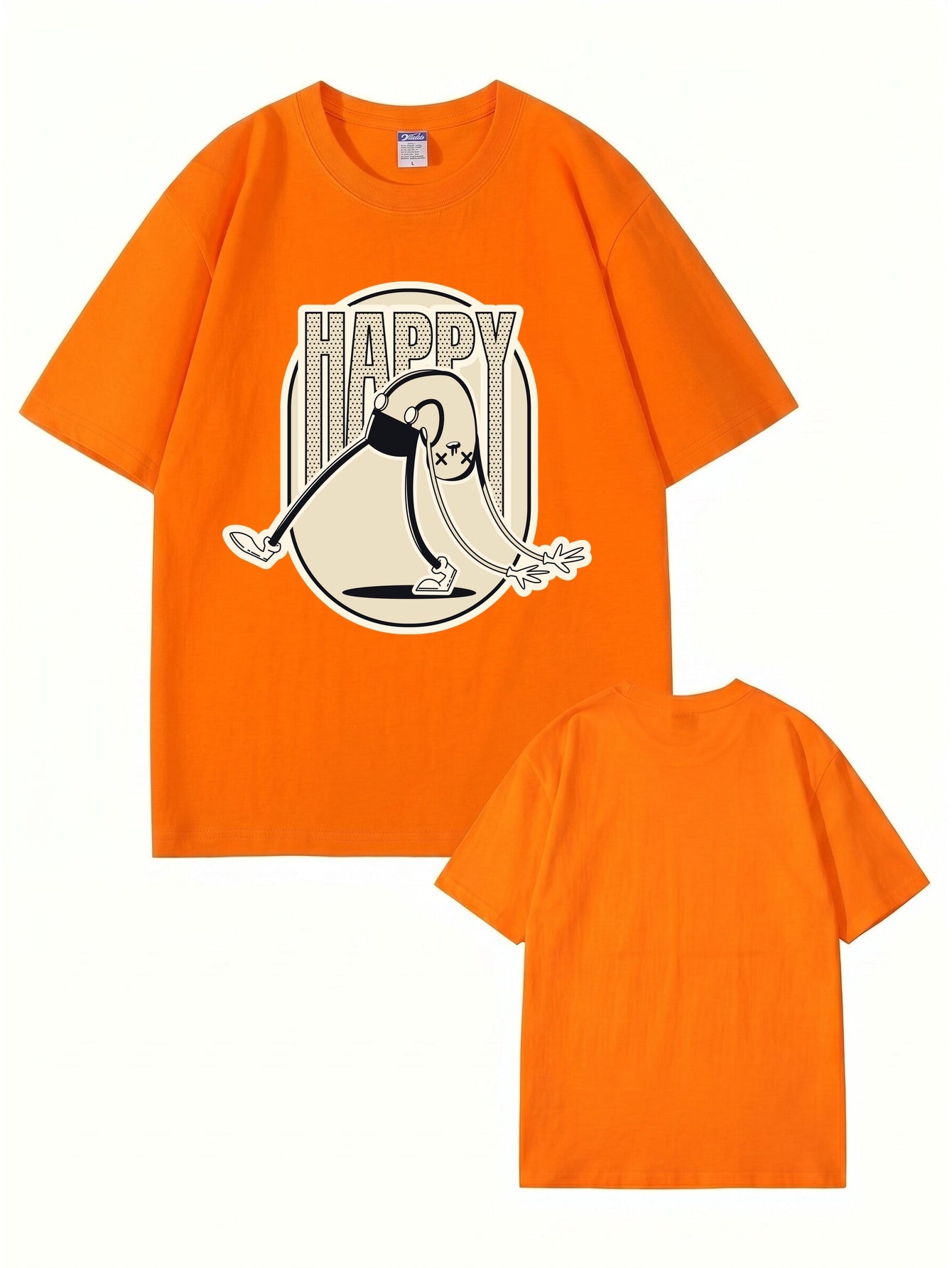 Retro Cartoon 'HAPPY' Graphic Print T-Shirt - Premium 200gsm Cotton Tee