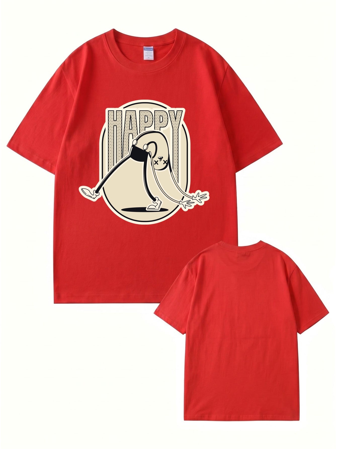 Retro Cartoon 'HAPPY' Graphic Print T-Shirt - Premium 200gsm Cotton Tee