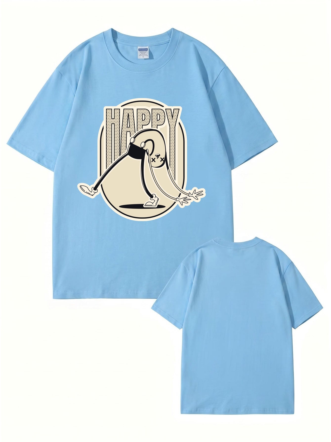 Retro Cartoon 'HAPPY' Graphic Print T-Shirt - Premium 200gsm Cotton Tee