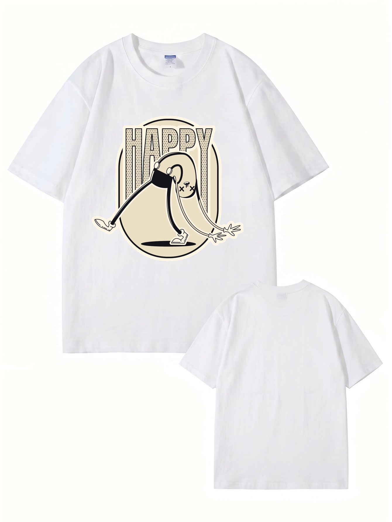 Retro Cartoon 'HAPPY' Graphic Print T-Shirt - Premium 200gsm Cotton Tee