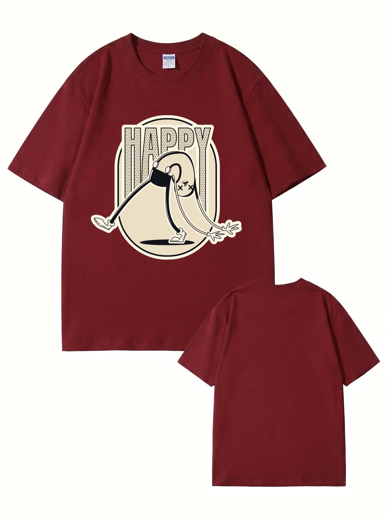 Retro Cartoon 'HAPPY' Graphic Print T-Shirt - Premium 200gsm Cotton Tee