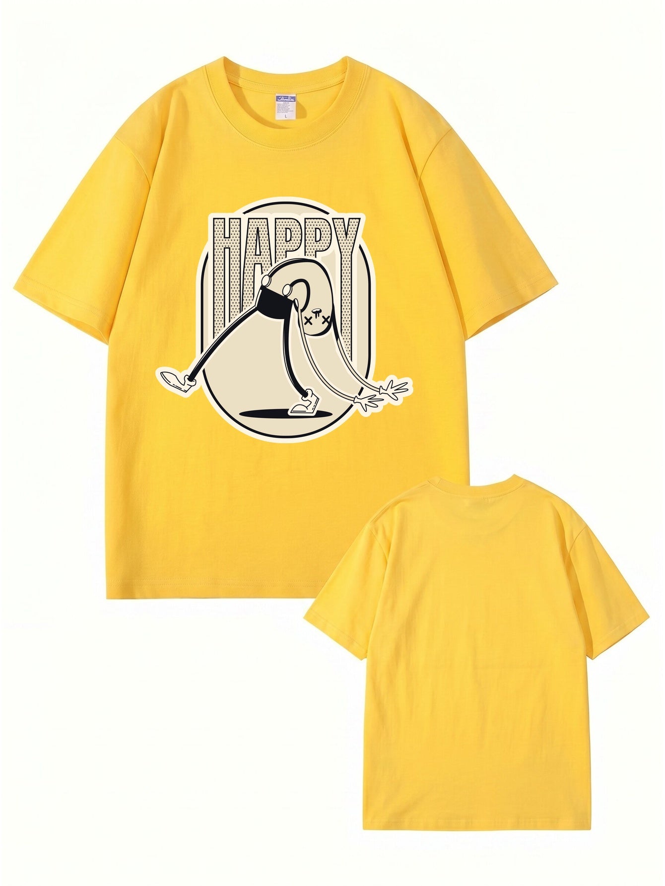 Retro Cartoon 'HAPPY' Graphic Print T-Shirt - Premium 200gsm Cotton Tee