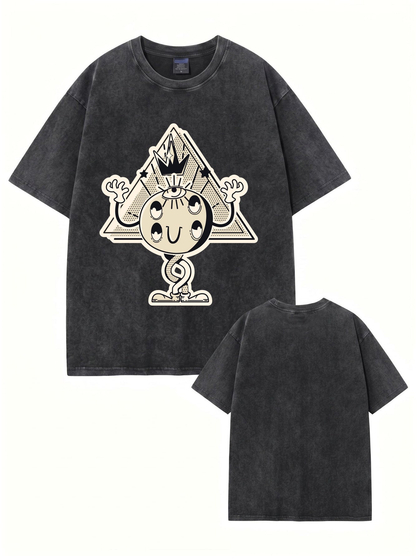 Vintage Washed Graphic T-Shirt - Surreal Eye Pyramid Print