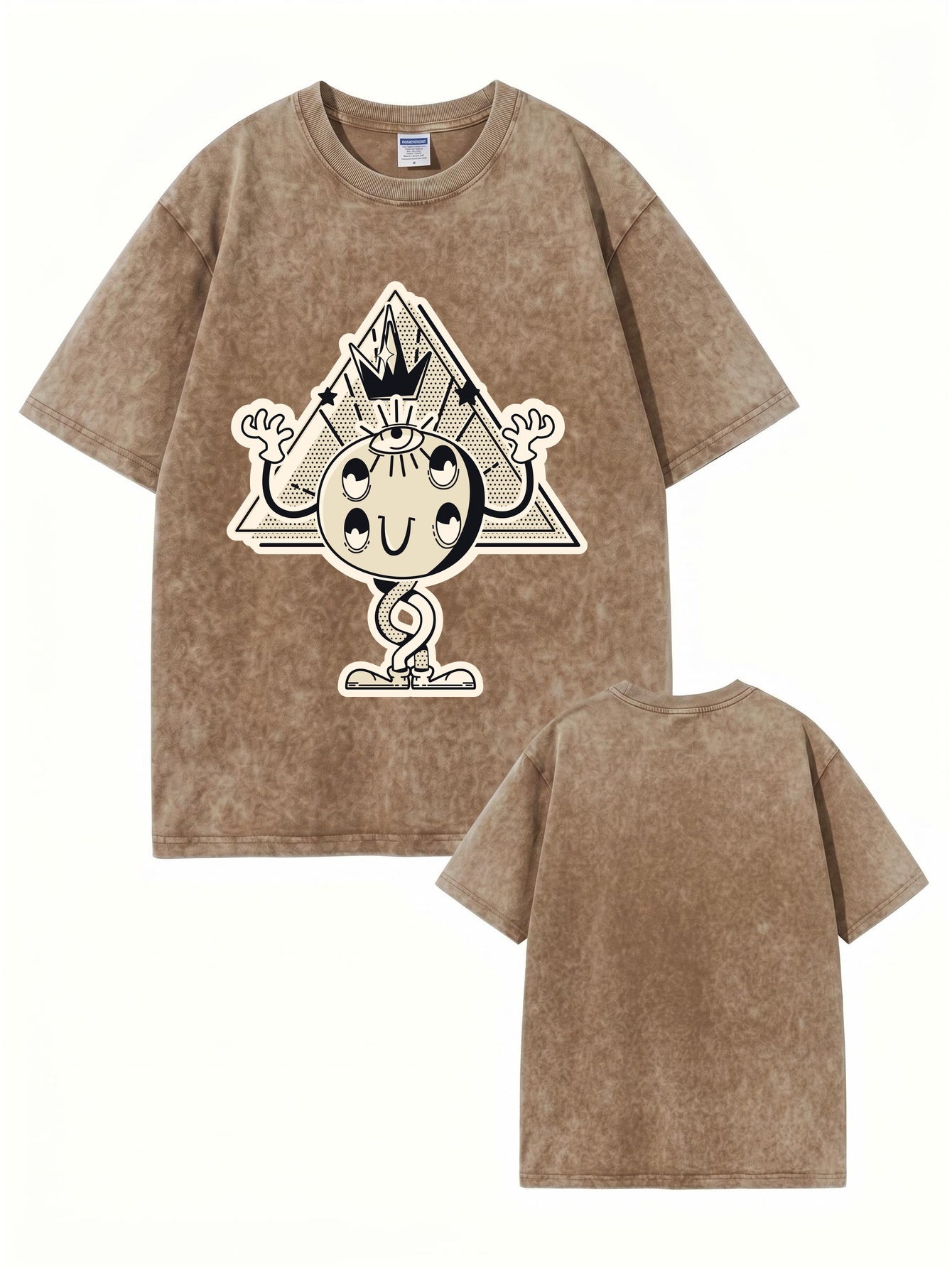 Vintage Washed Graphic T-Shirt - Surreal Eye Pyramid Print
