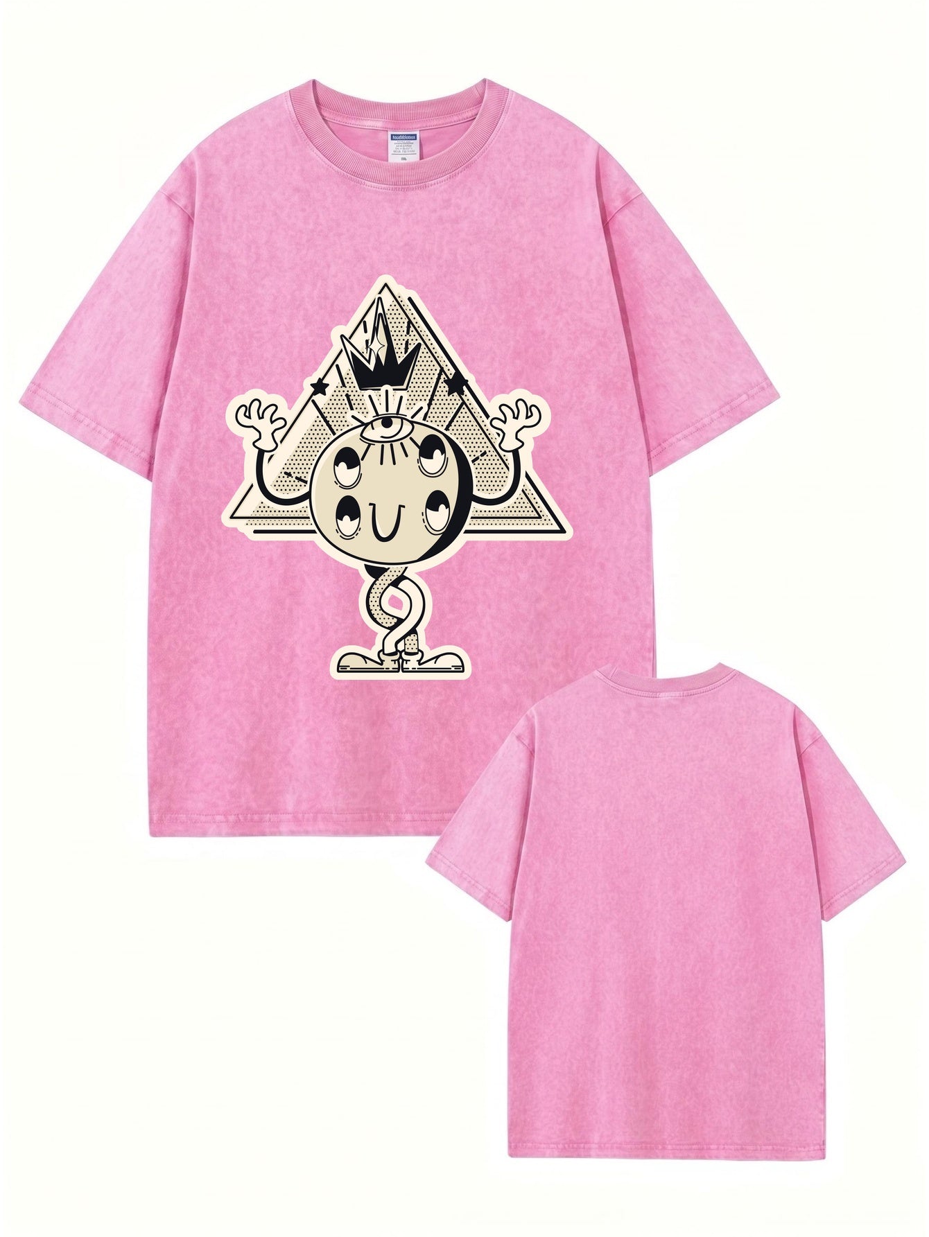 Vintage Washed Graphic T-Shirt - Surreal Eye Pyramid Print