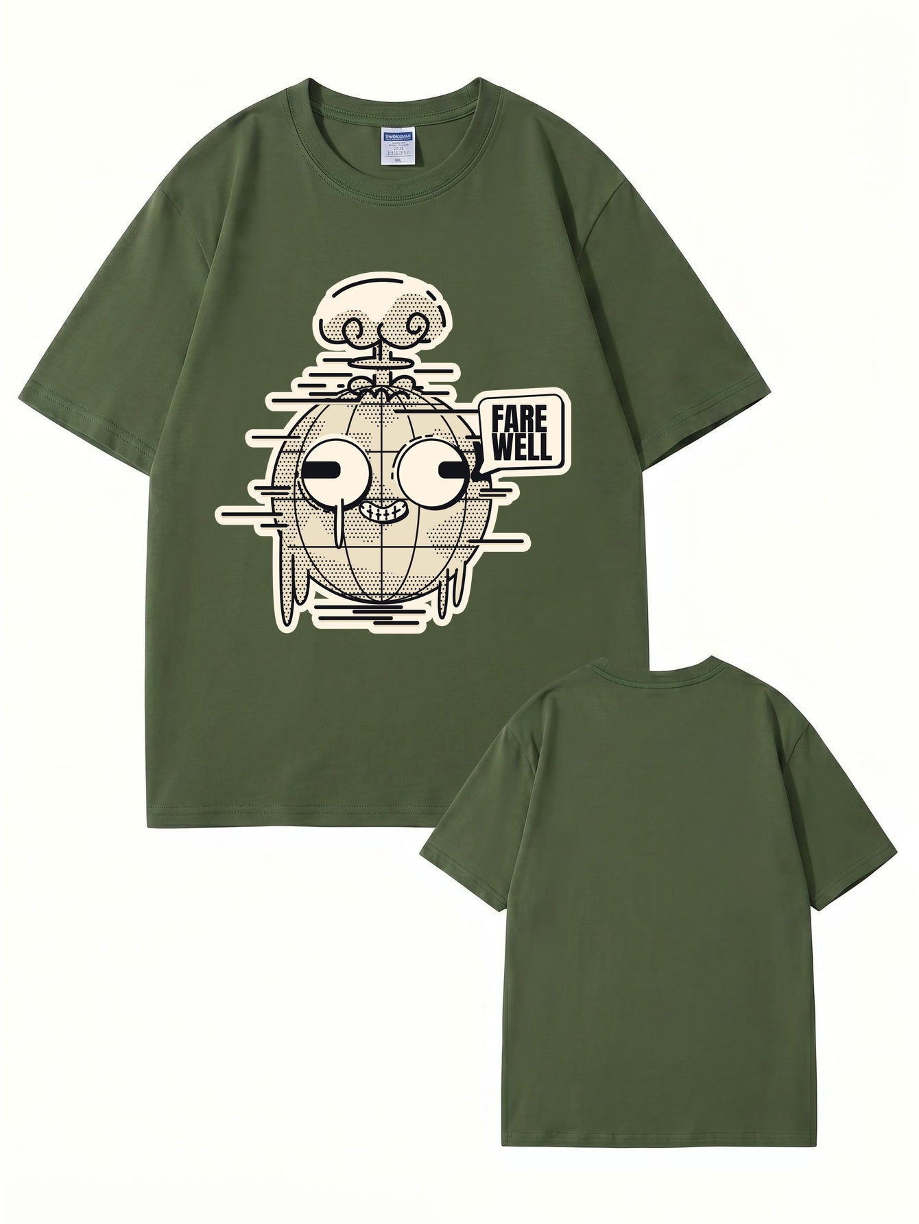Farewell Earth Graphic Tee - Retro Glitch Globe Print Cotton T-Shirt