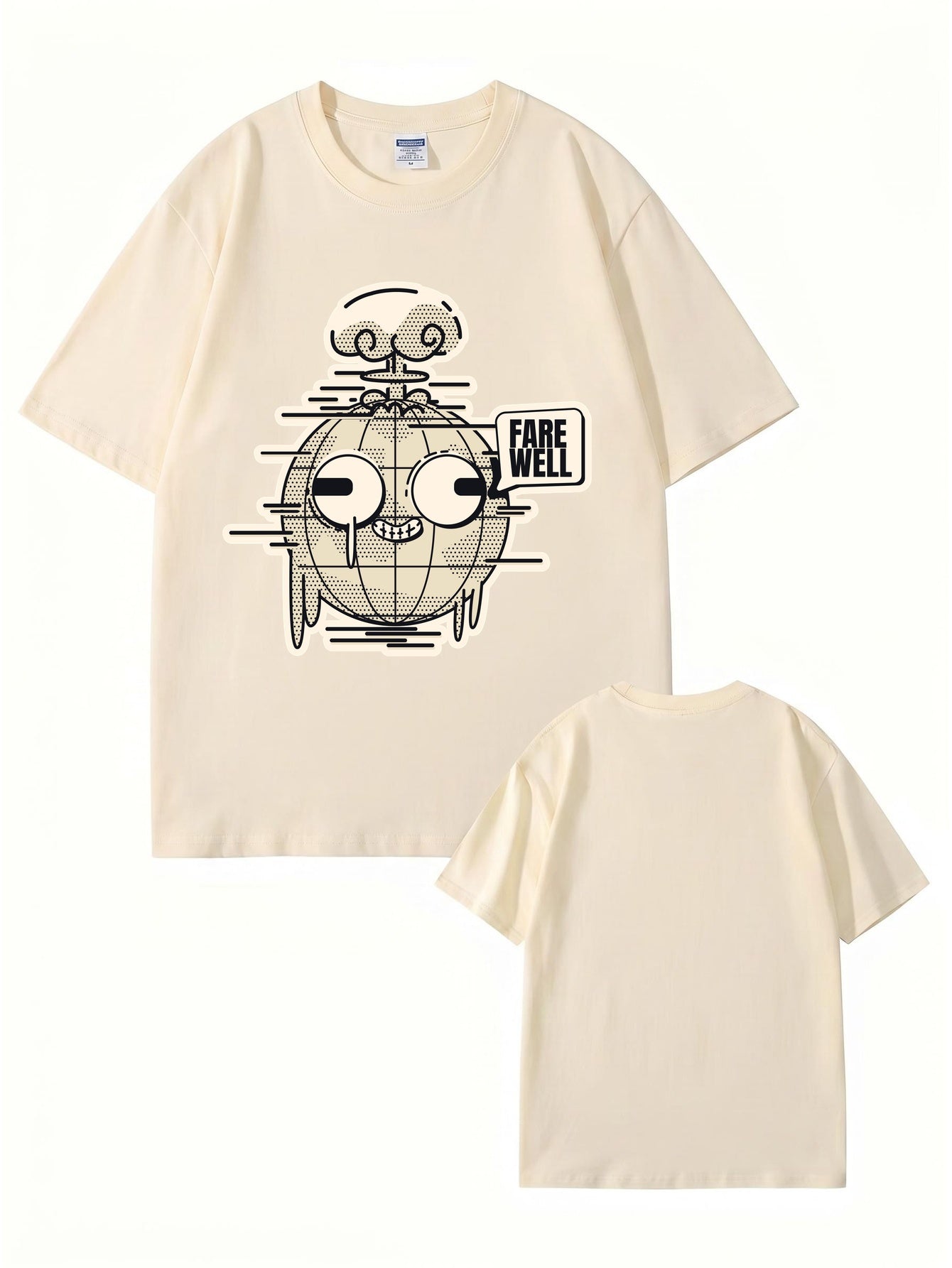 Farewell Earth Graphic Tee - Retro Glitch Globe Print Cotton T-Shirt