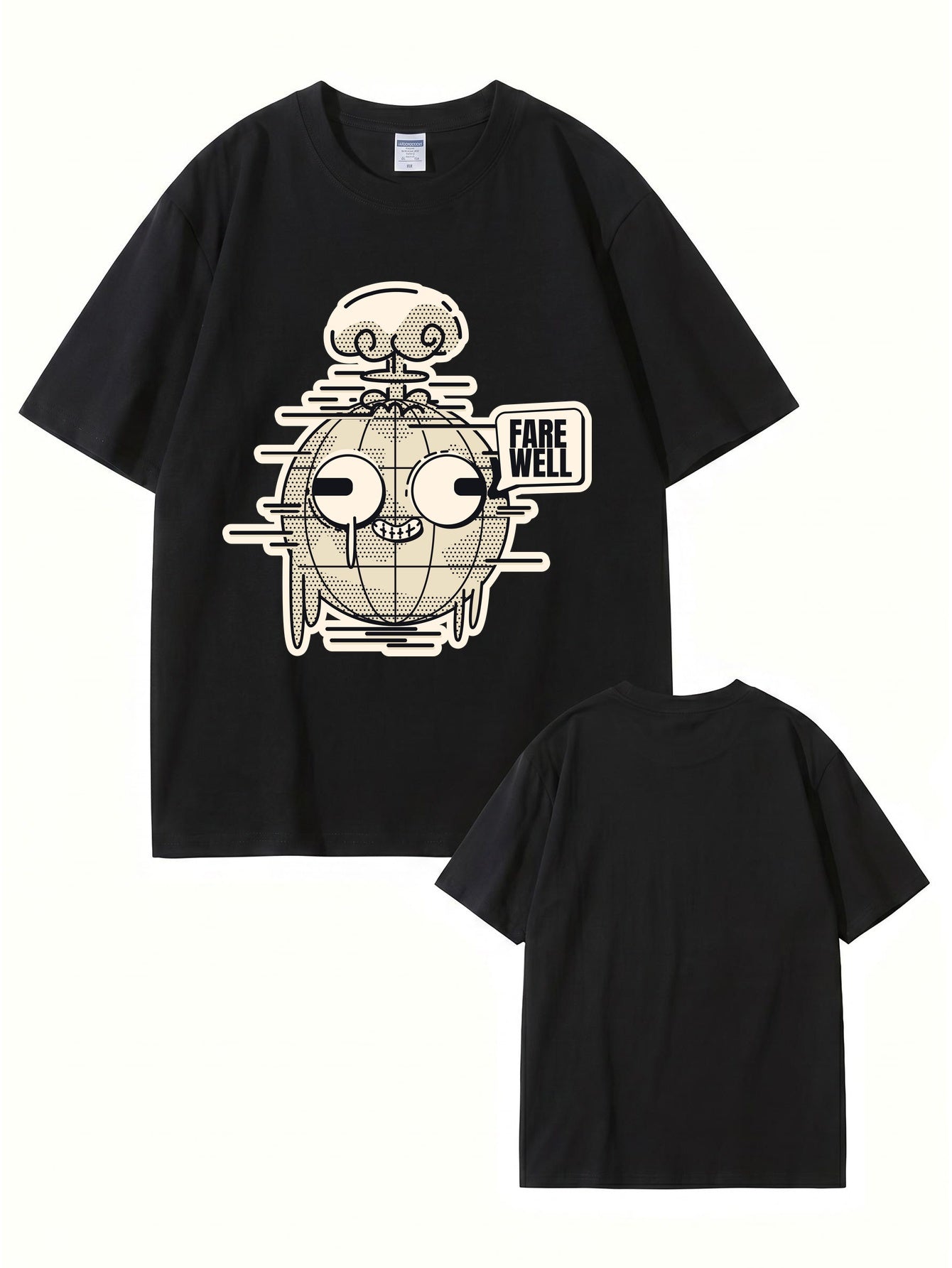 Farewell Earth Graphic Tee - Retro Glitch Globe Print Cotton T-Shirt