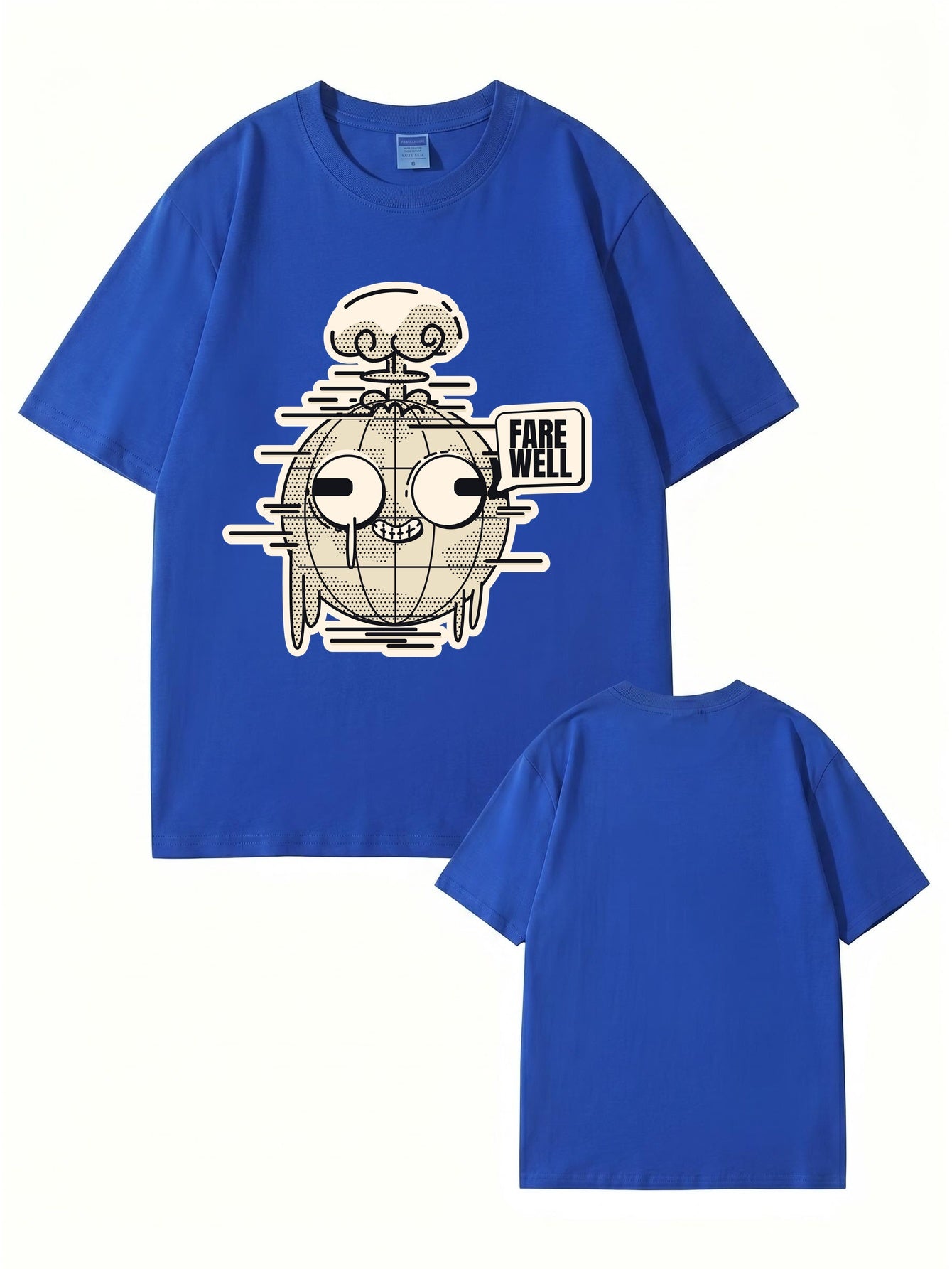 Farewell Earth Graphic Tee - Retro Glitch Globe Print Cotton T-Shirt