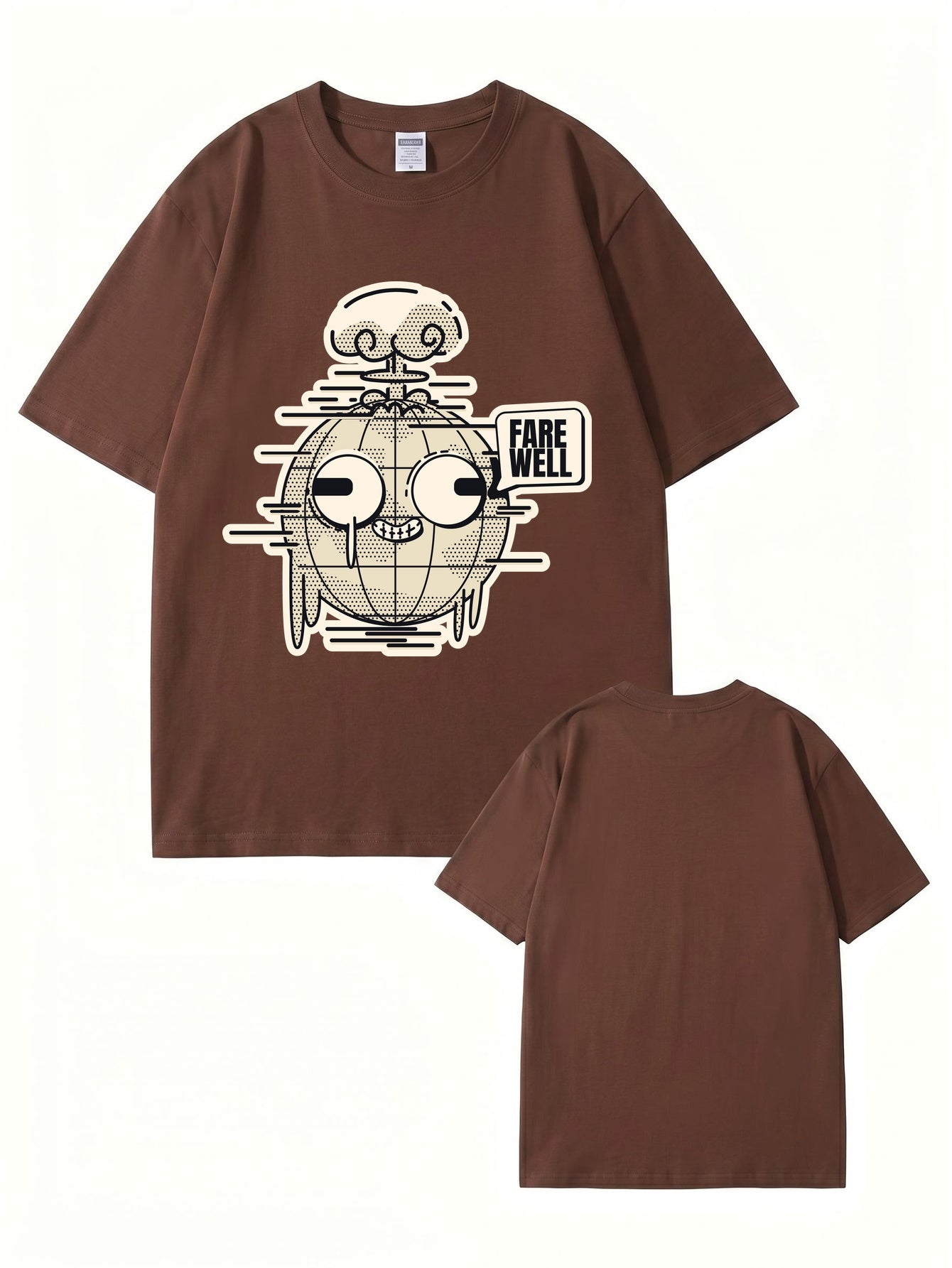 Farewell Earth Graphic Tee - Retro Glitch Globe Print Cotton T-Shirt