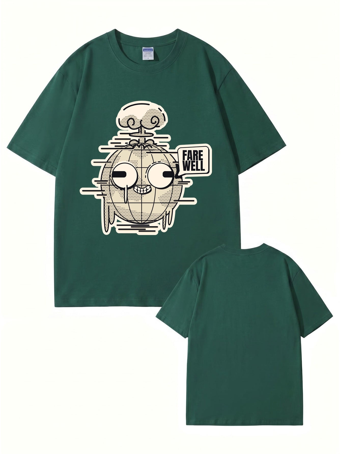 Farewell Earth Graphic Tee - Retro Glitch Globe Print Cotton T-Shirt