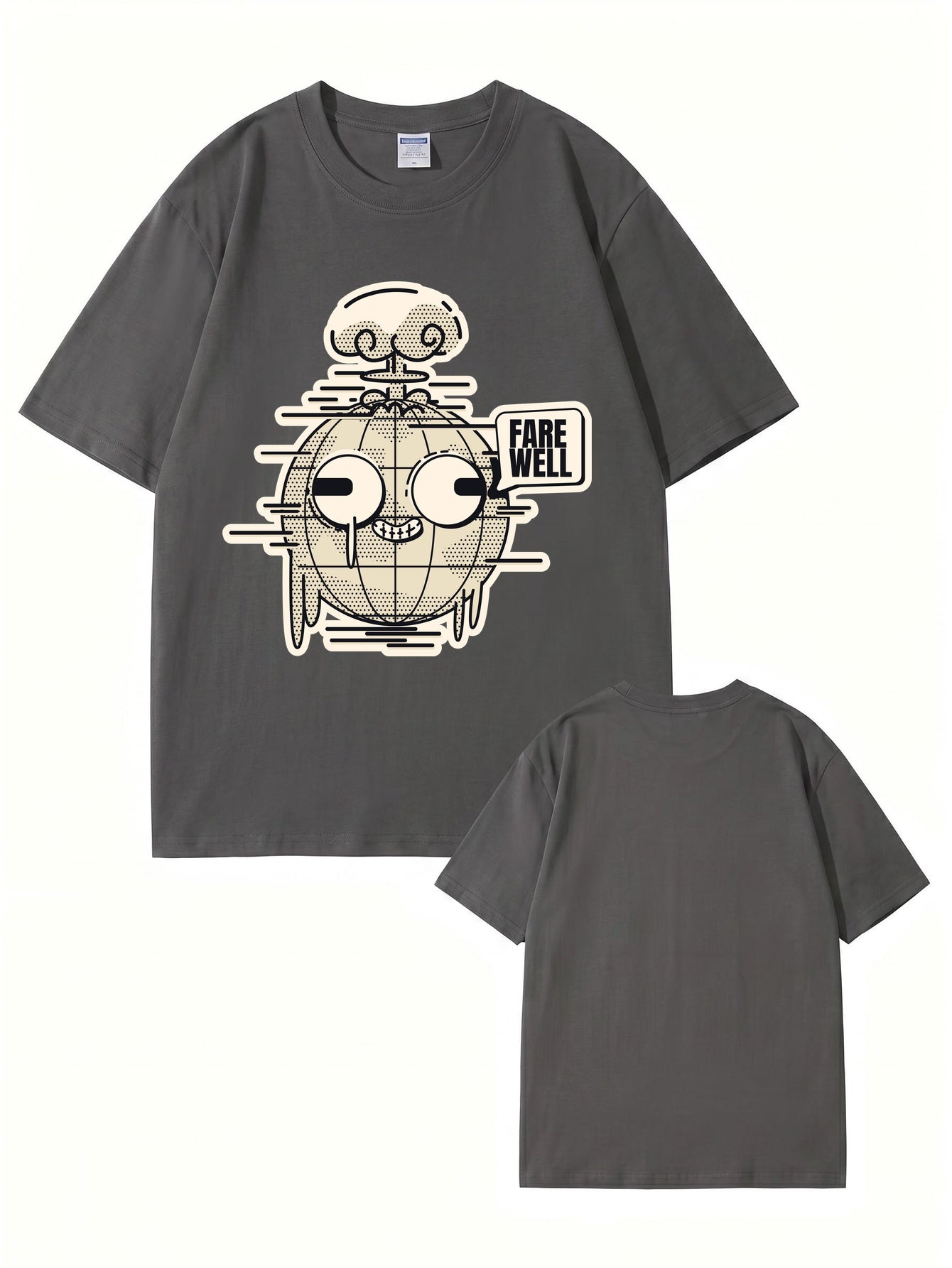 Farewell Earth Graphic Tee - Retro Glitch Globe Print Cotton T-Shirt