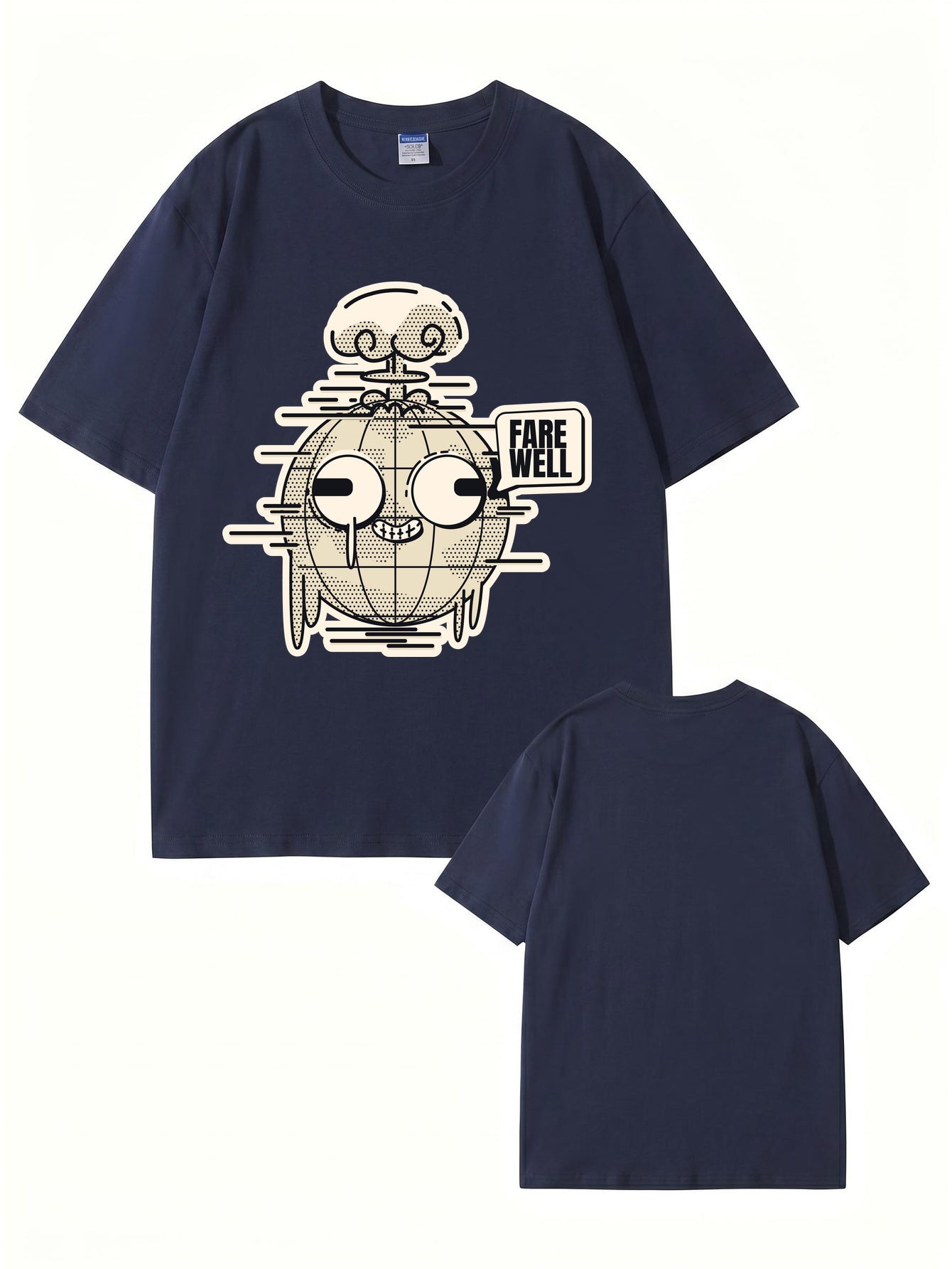 Farewell Earth Graphic Tee - Retro Glitch Globe Print Cotton T-Shirt