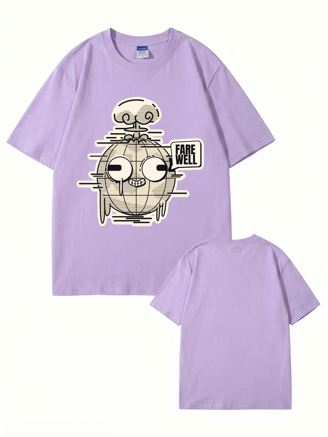Farewell Earth Graphic Tee - Retro Glitch Globe Print Cotton T-Shirt